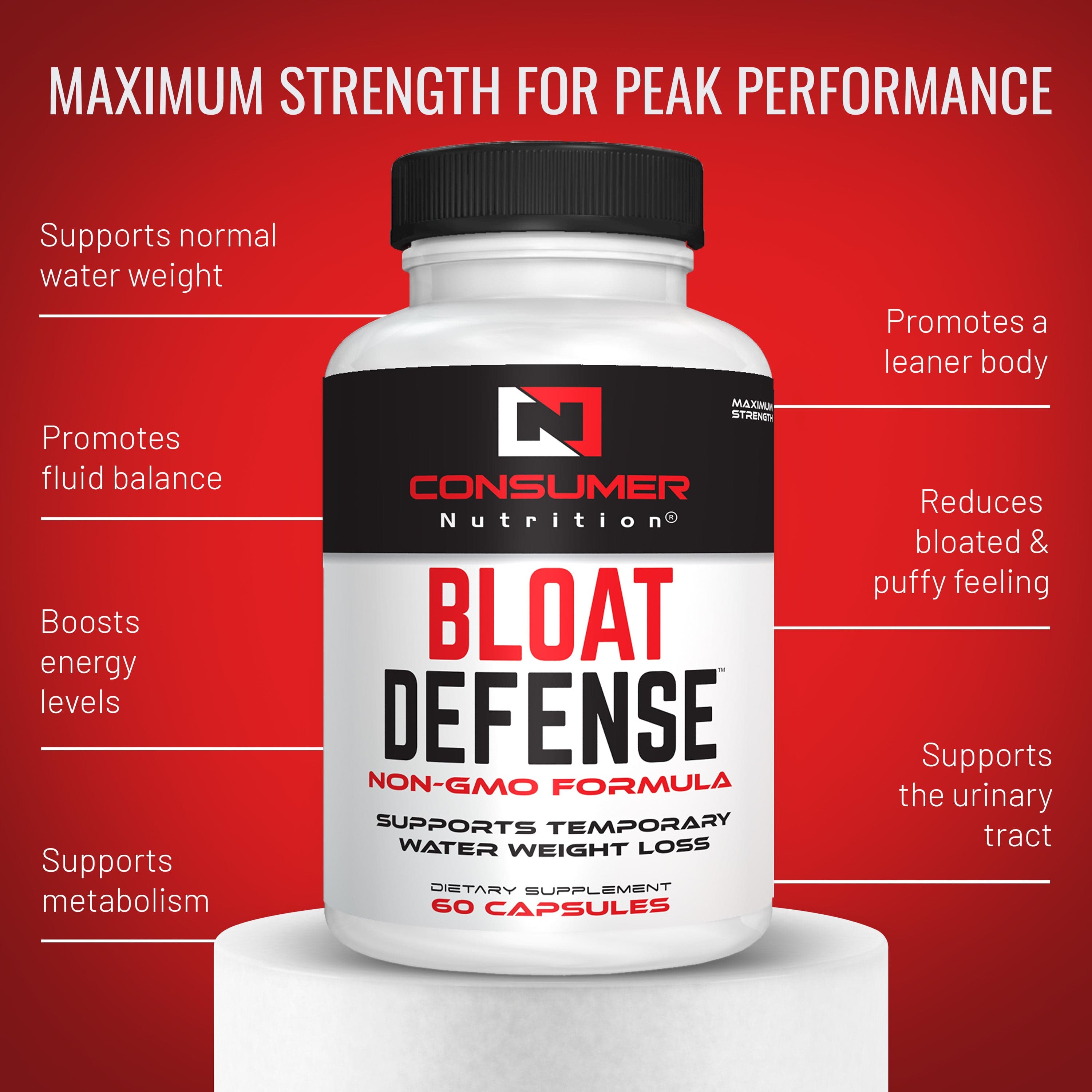 Bloat Defense Diuretic Pills Herbal Water Away & Water Retention Pills Debloat and Expel Excessive Water Weight for Women & Men with Apple Cider Vinegar, & Dandelion Leaf for Bloating & Water Weight by Consumer Nutrition - 60 Capsules