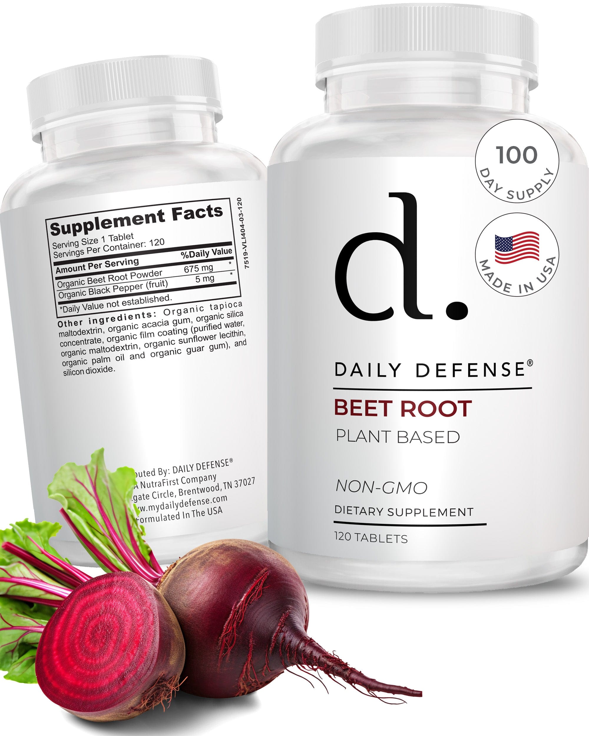 Daily Defense Beet Root Tablets - Overall Vitality & Energy Supplements for Women & Men with Black Pepper Powder & Beet Root Powder - 120 All Natural Beet Root Pills per Bottle