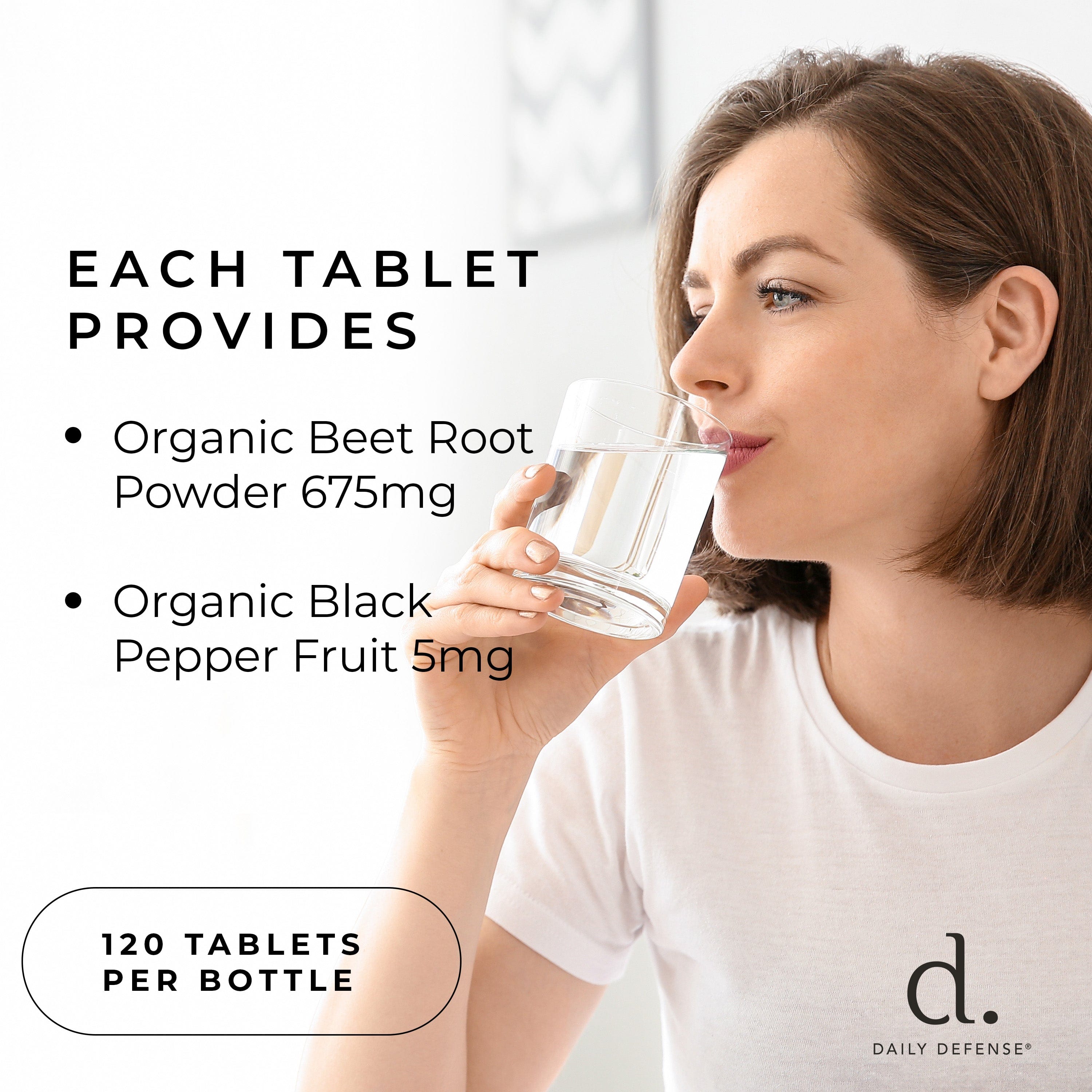 Daily Defense Beet Root Tablets - Overall Vitality & Energy Supplements for Women & Men with Black Pepper Powder & Beet Root Powder - 120 All Natural Beet Root Pills per Bottle