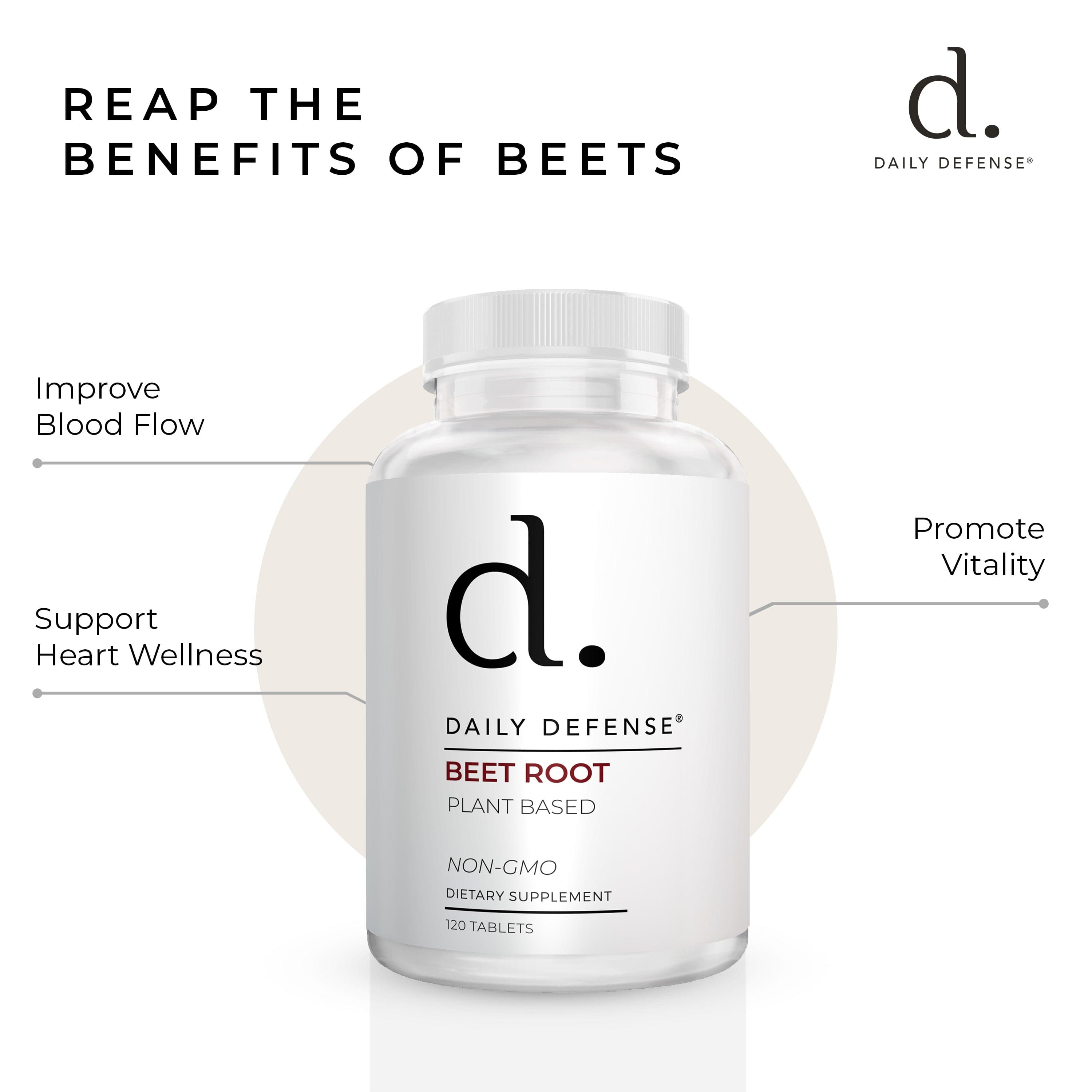 Daily Defense Beet Root Tablets - Overall Vitality & Energy Supplements for Women & Men with Black Pepper Powder & Beet Root Powder - 120 All Natural Beet Root Pills per Bottle