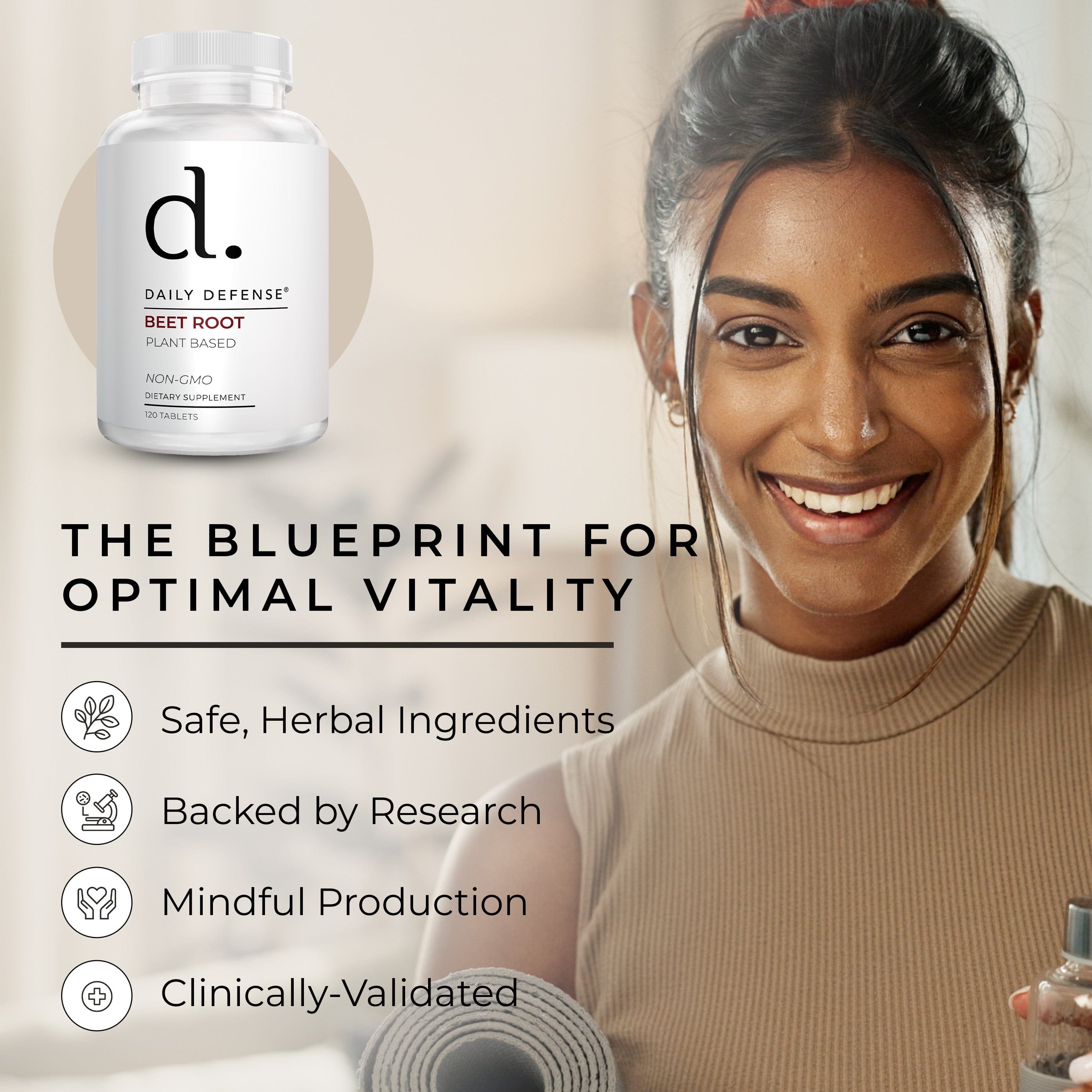 Daily Defense Beet Root Tablets - Overall Vitality & Energy Supplements for Women & Men with Black Pepper Powder & Beet Root Powder - 120 All Natural Beet Root Pills per Bottle