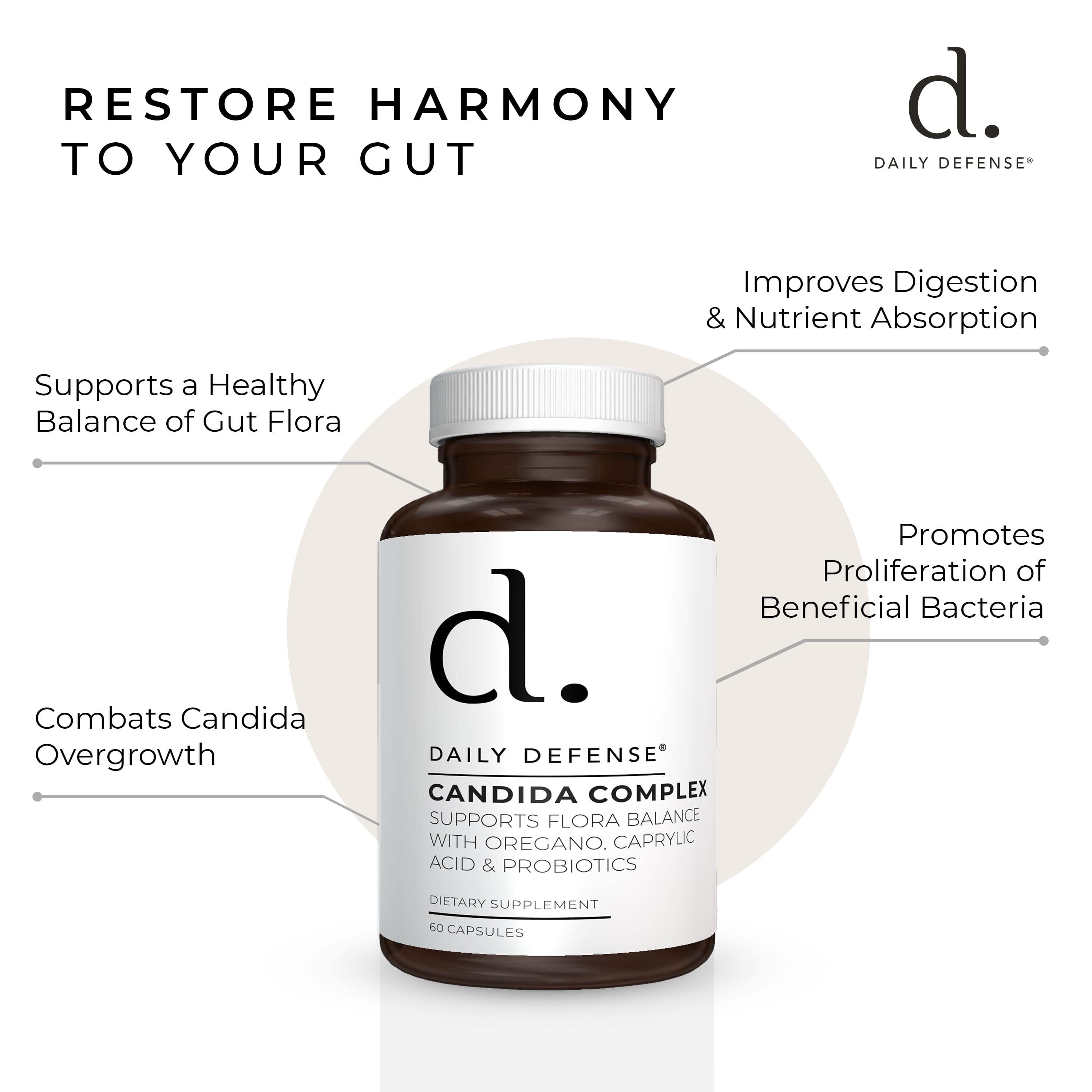 Candida Cleanse Supports Flora Balance with Oregano, Caprylic and Prebiotics Balances Intestinal Health by Daily Defense