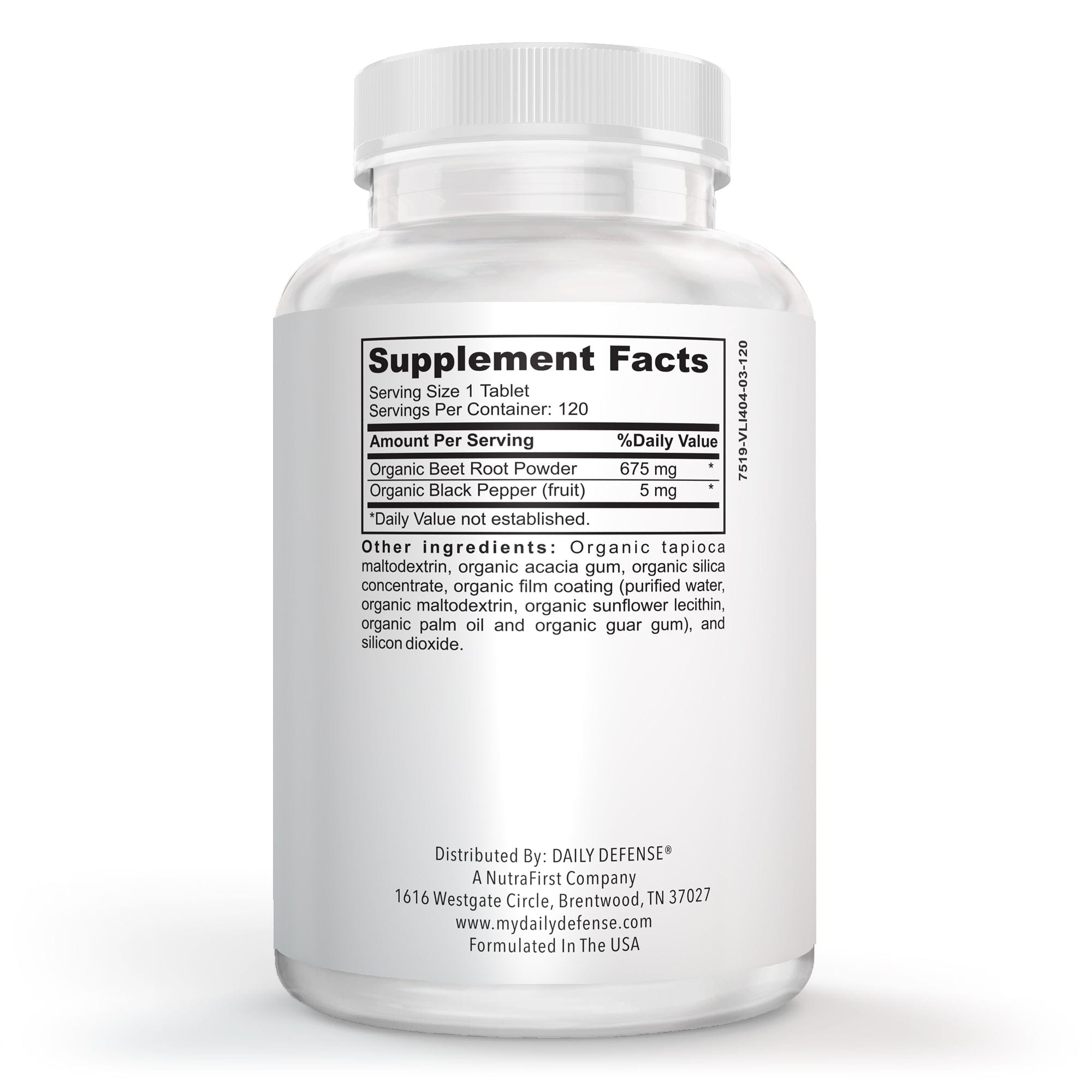 Daily Defense Beet Root Tablets - Overall Vitality & Energy Supplements for Women & Men with Black Pepper Powder & Beet Root Powder - 120 All Natural Beet Root Pills per Bottle