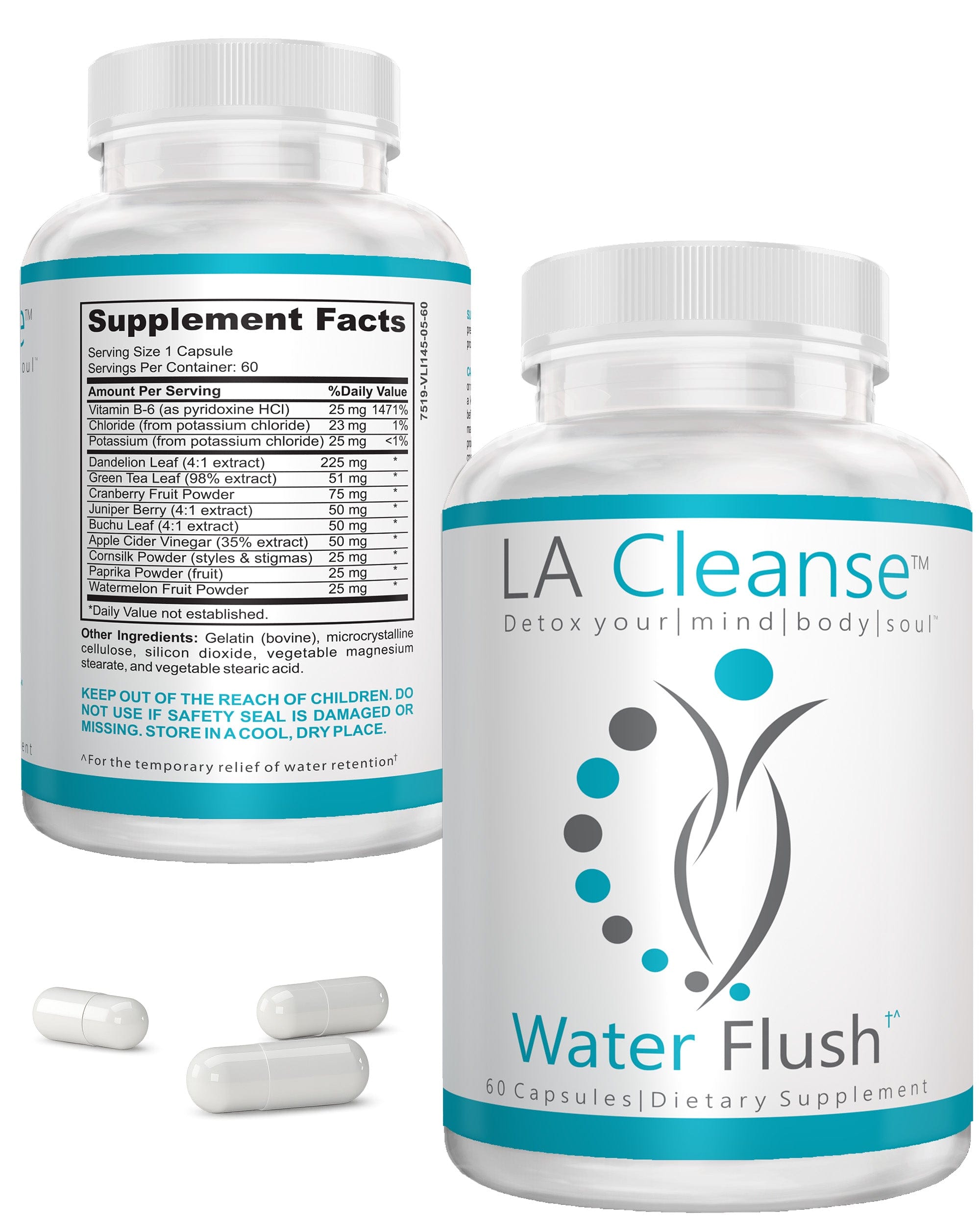 Water Flush Water Away Diuretic Pill with Dandelion Leaf, Green Tea, Cranberry, Potassium, and Apple Cider Vinegar – Supports Water Balance and Bloating Relief – 60 Capsules