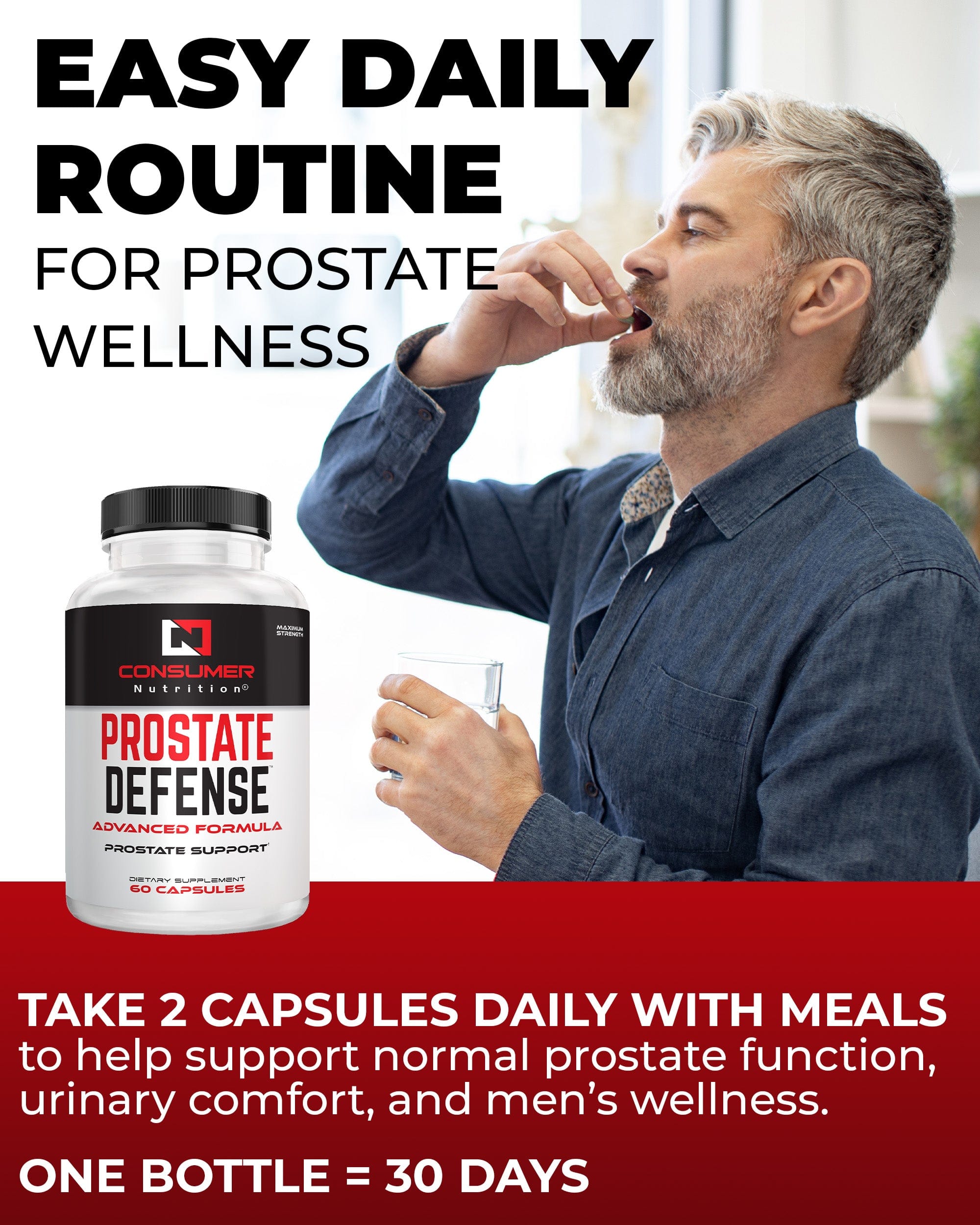 Prostate Defense – Prostate Health Supplements for Men with Saw Palmetto, Stinging Nettle – Prostate Support Supplement for Urinary Flow & Better Sleep – 60 Capsules, 30 Day Supply