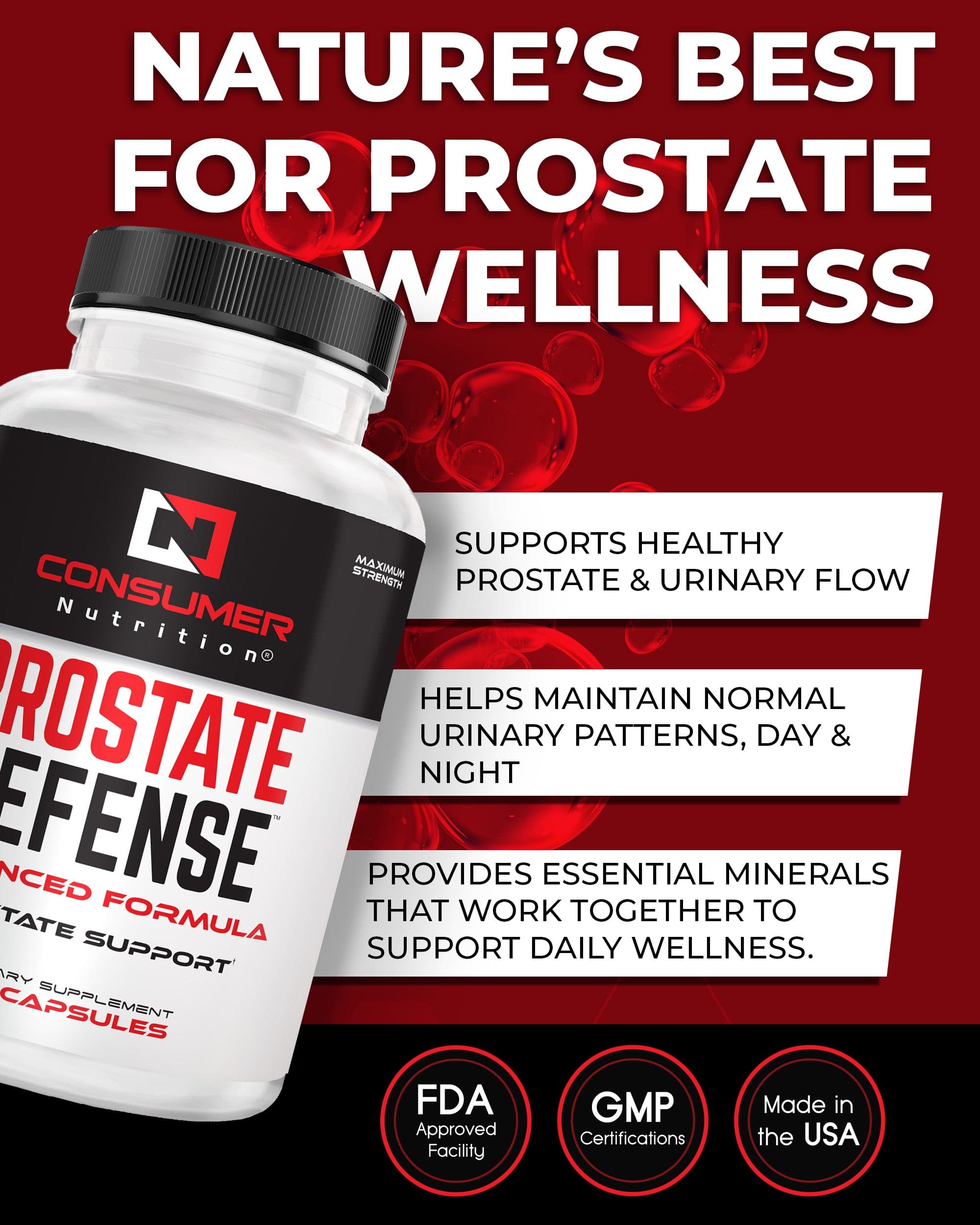 Prostate Defense – Prostate Health Supplements for Men with Saw Palmetto, Stinging Nettle – Prostate Support Supplement for Urinary Flow & Better Sleep – 60 Capsules, 30 Day Supply