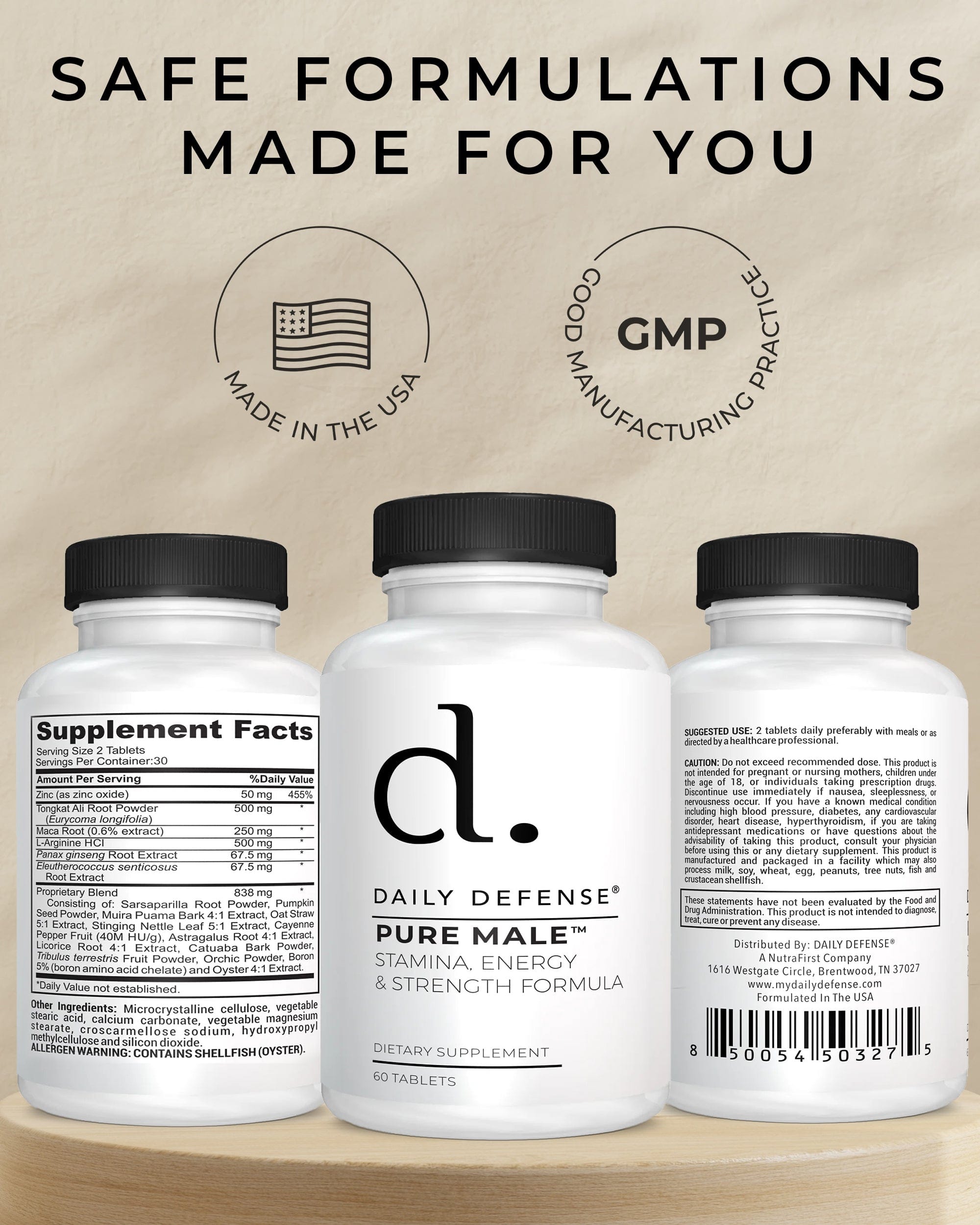 PURE MALE Stamina, Energy & Strength Formula For Men by Daily Defense