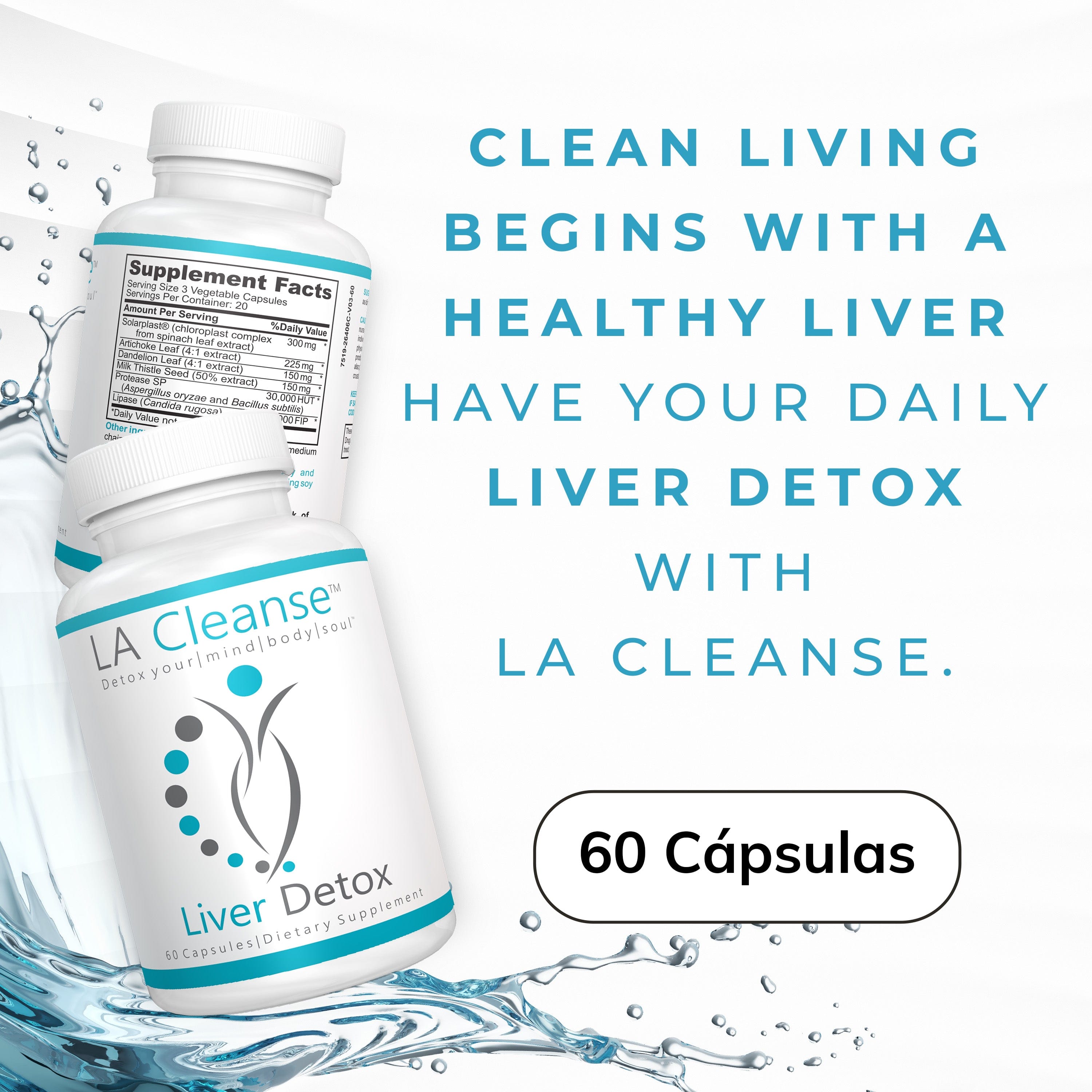 Liver Detox Supplements - 60 Capsules - 300 mg Solarplast Spinach Leaf Extract, Artichoke Leaf, Milk Thistle Seed for Liver Cleanse Detox & Repair and Smoother Digestion by LA Cleanse