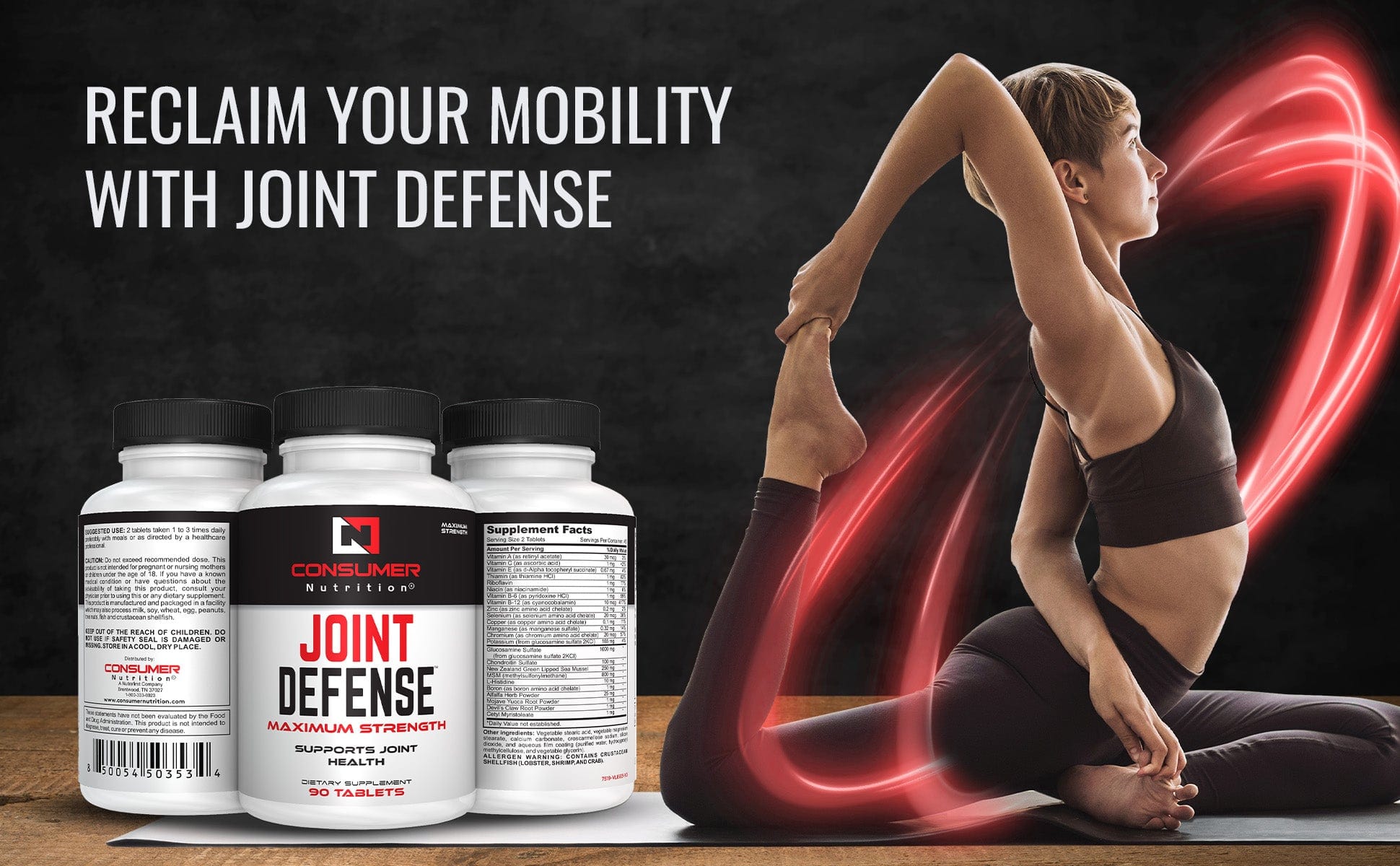 Joint Supplements for Men & Women - Joint Defense Joint Support Supplement with New Zealand Green Lipped Mussels, Glucosamine & Chondroitin Sulfate, Vitamin B6, Vitamin B12 for Mobility & Flexibility by Consumer Nutrition - 90 Tablets