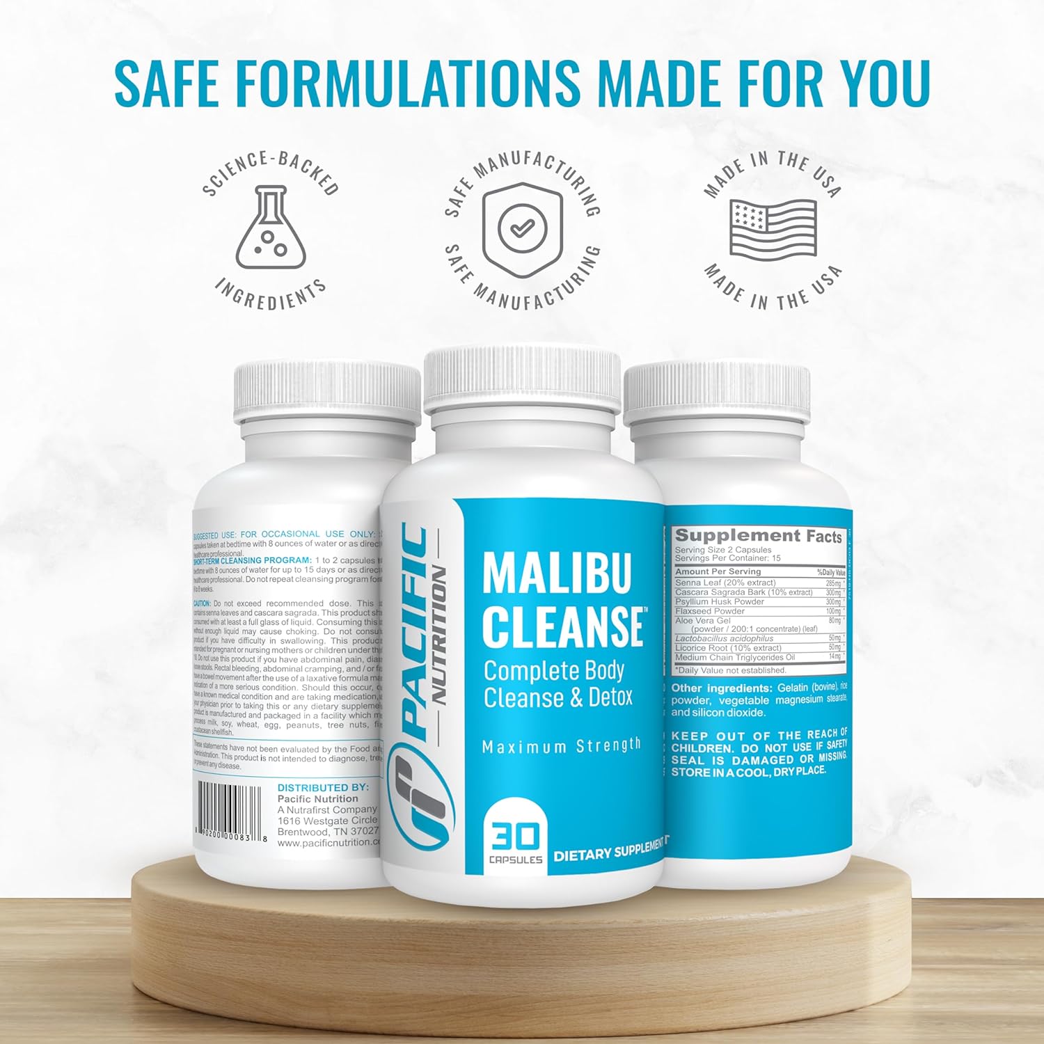 Malibu Cleanse Complete Body & Intestinal Cleanse with Senna Leaf, Cascara Sagrada Bark & Aloe Vera - Natural Detox for Men’s & Women’s Health by Pacific Nutrition, 30 Capsules