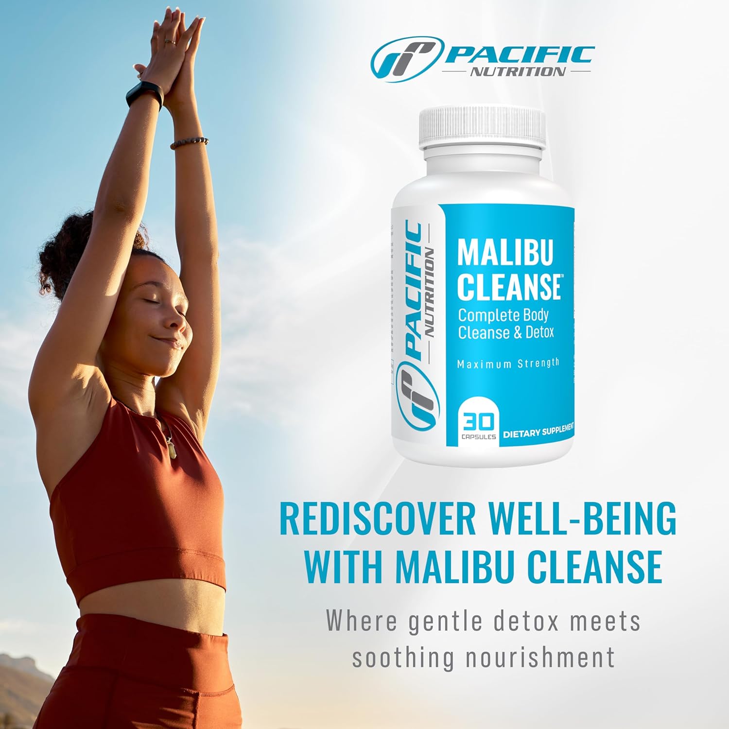 Malibu Cleanse Complete Body & Intestinal Cleanse with Senna Leaf, Cascara Sagrada Bark & Aloe Vera - Natural Detox for Men’s & Women’s Health by Pacific Nutrition, 30 Capsules