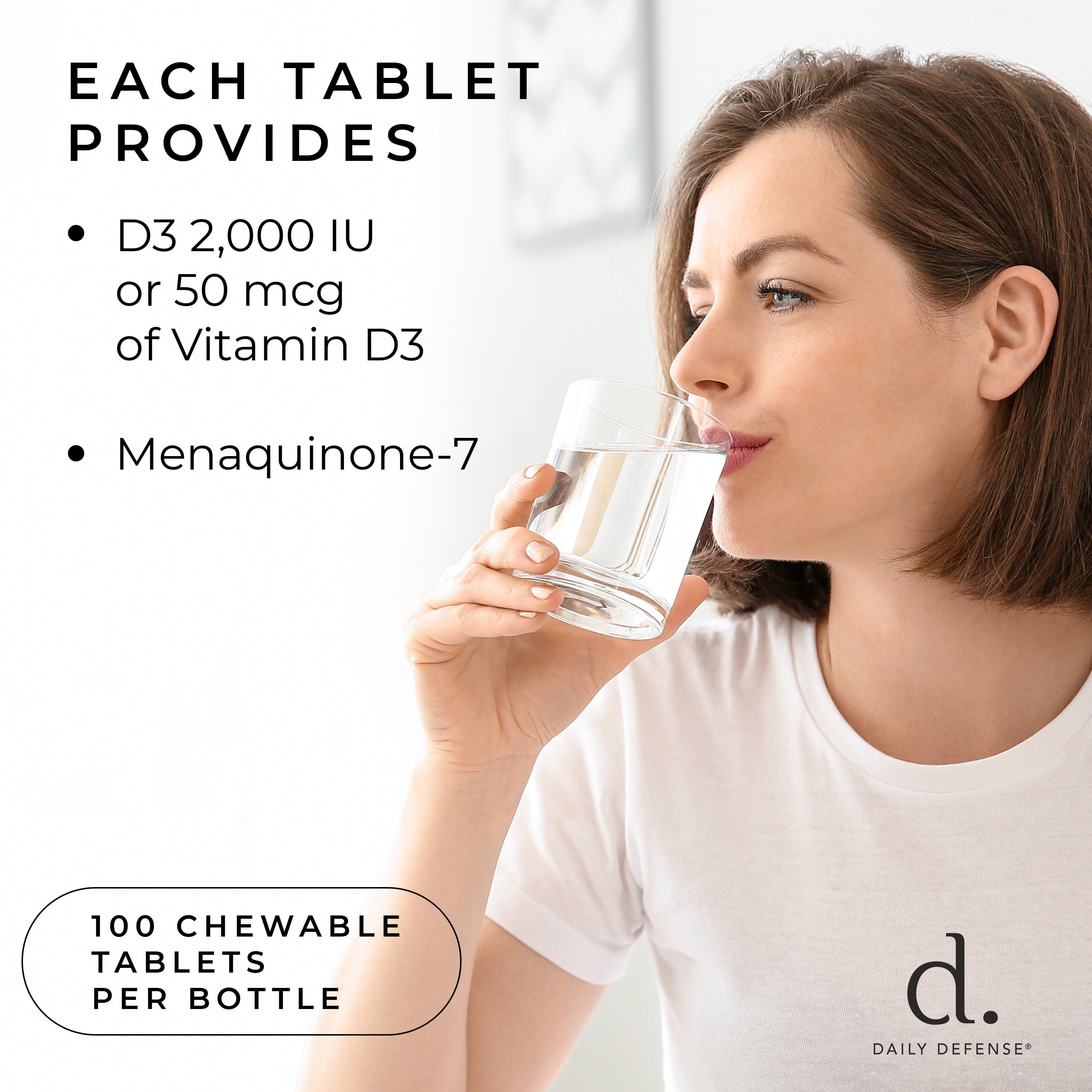 Vitamin D3 With K-2 Immune And Bone Health Support Chewable Tablets Cherry Flavor by Daily Defense