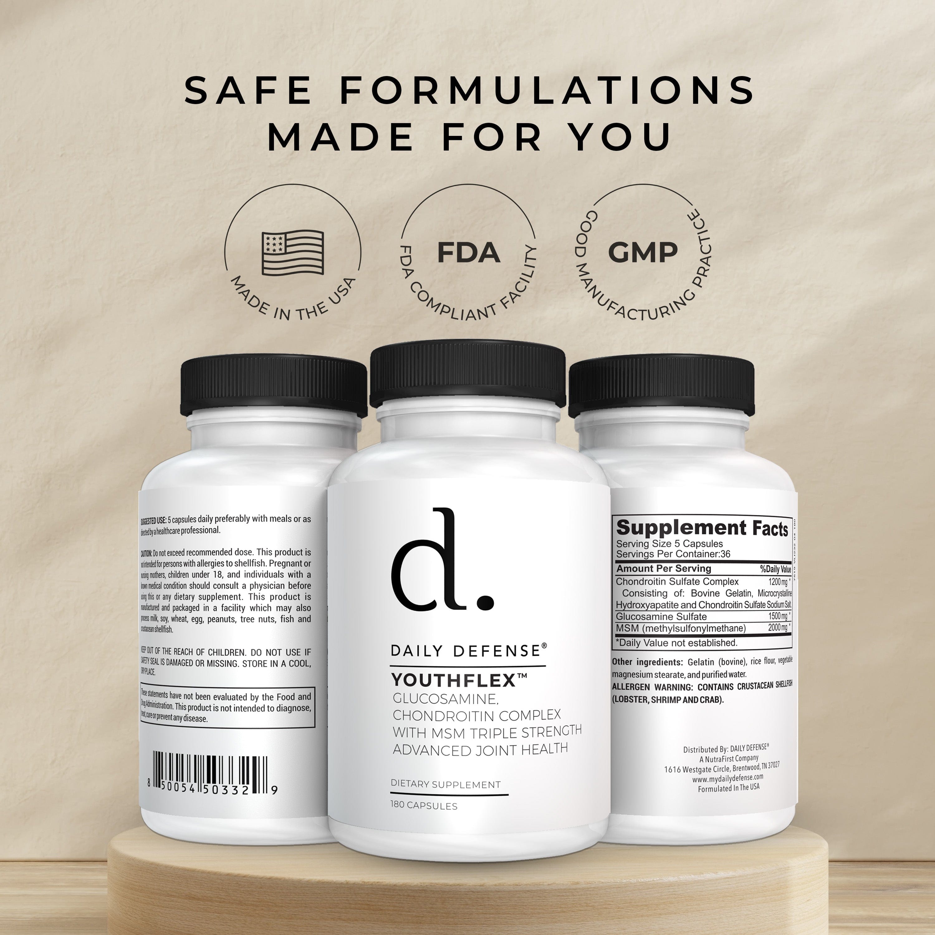 Youthflex Joint Support Formula with MSM, Glucosamine and Chondroitin Advanced Joint Health by Daily Defense