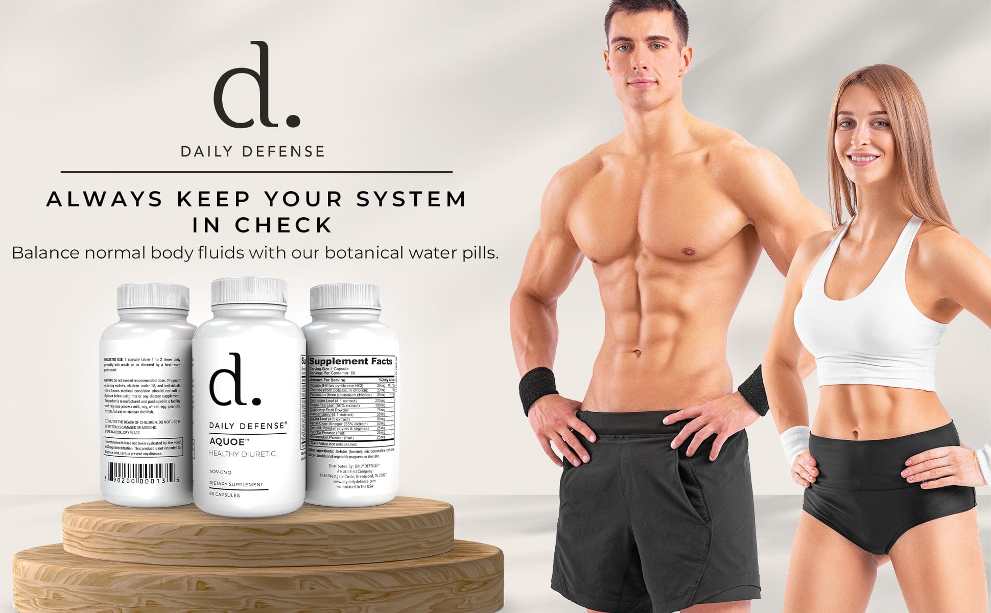 AQUOE Diuretic Pills with Cranberry, Green Tea, Dandelion, Apple Cider Vinegar & More - AQUOE Water Retention Pills for Bloating & Fitness - Water Pills by Daily Defense, 60 Capsules