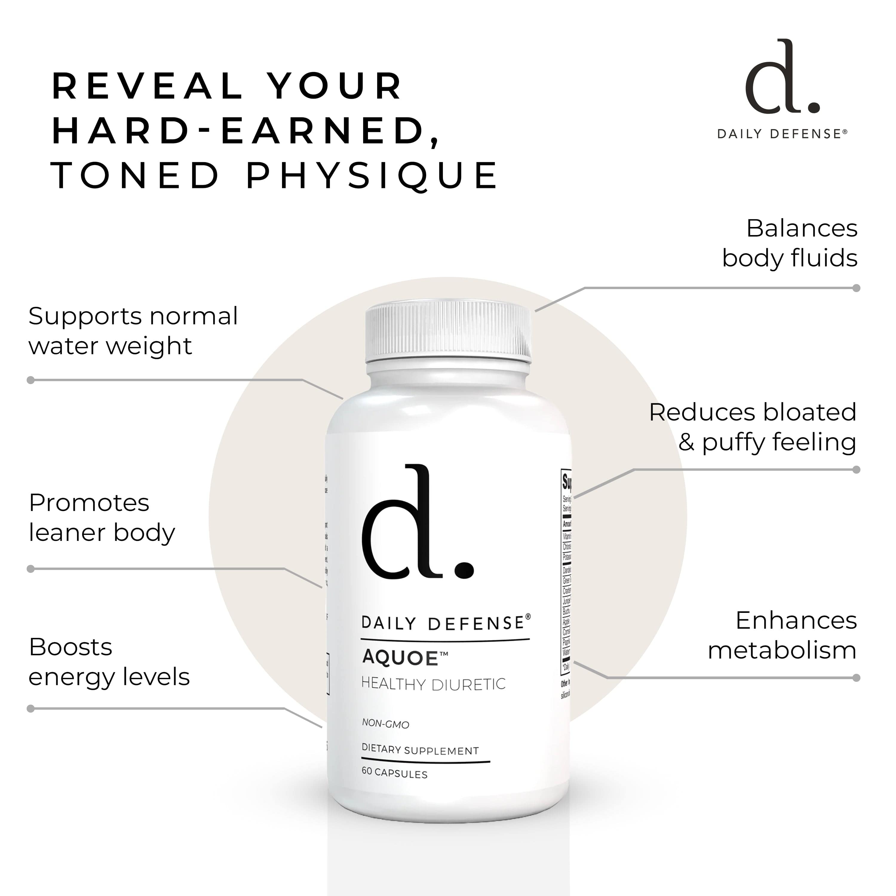 AQUOE Diuretic Pills with Cranberry, Green Tea, Dandelion, Apple Cider Vinegar & More - AQUOE Water Retention Pills for Bloating & Fitness - Water Pills by Daily Defense, 60 Capsules