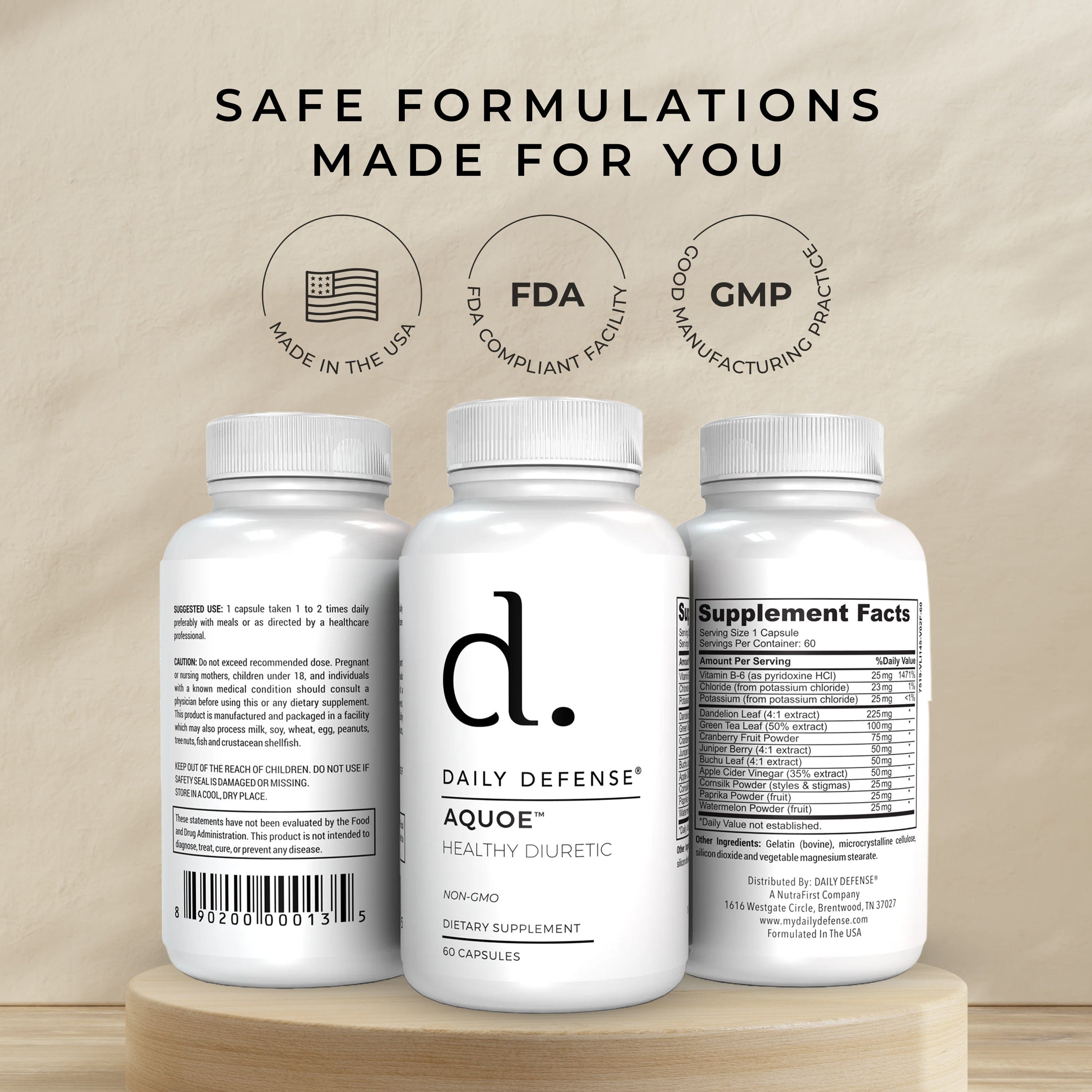 AQUOE Diuretic Pills with Cranberry, Green Tea, Dandelion, Apple Cider Vinegar & More - AQUOE Water Retention Pills for Bloating & Fitness - Water Pills by Daily Defense, 60 Capsules
