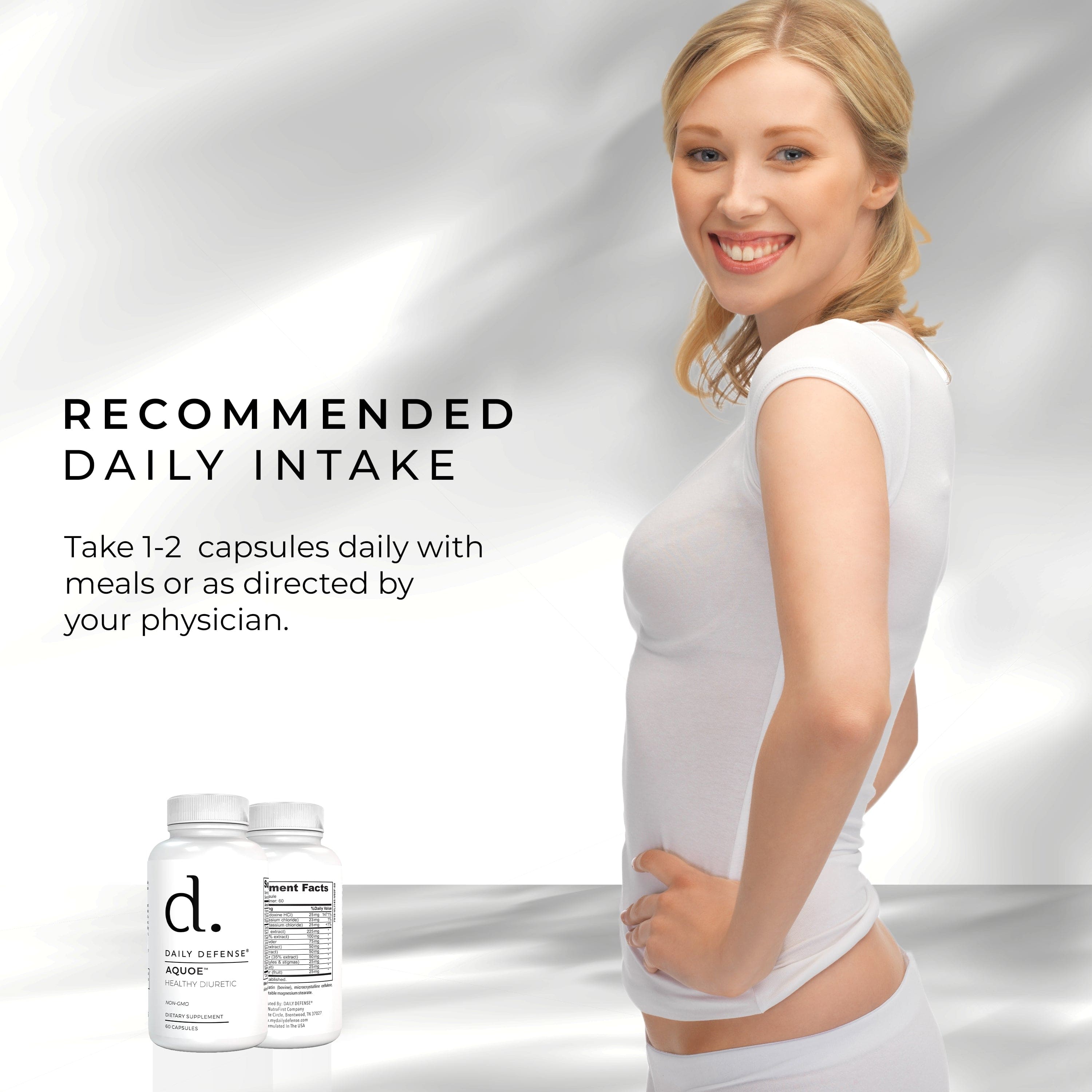 AQUOE Diuretic Pills with Cranberry, Green Tea, Dandelion, Apple Cider Vinegar & More - AQUOE Water Retention Pills for Bloating & Fitness - Water Pills by Daily Defense, 60 Capsules