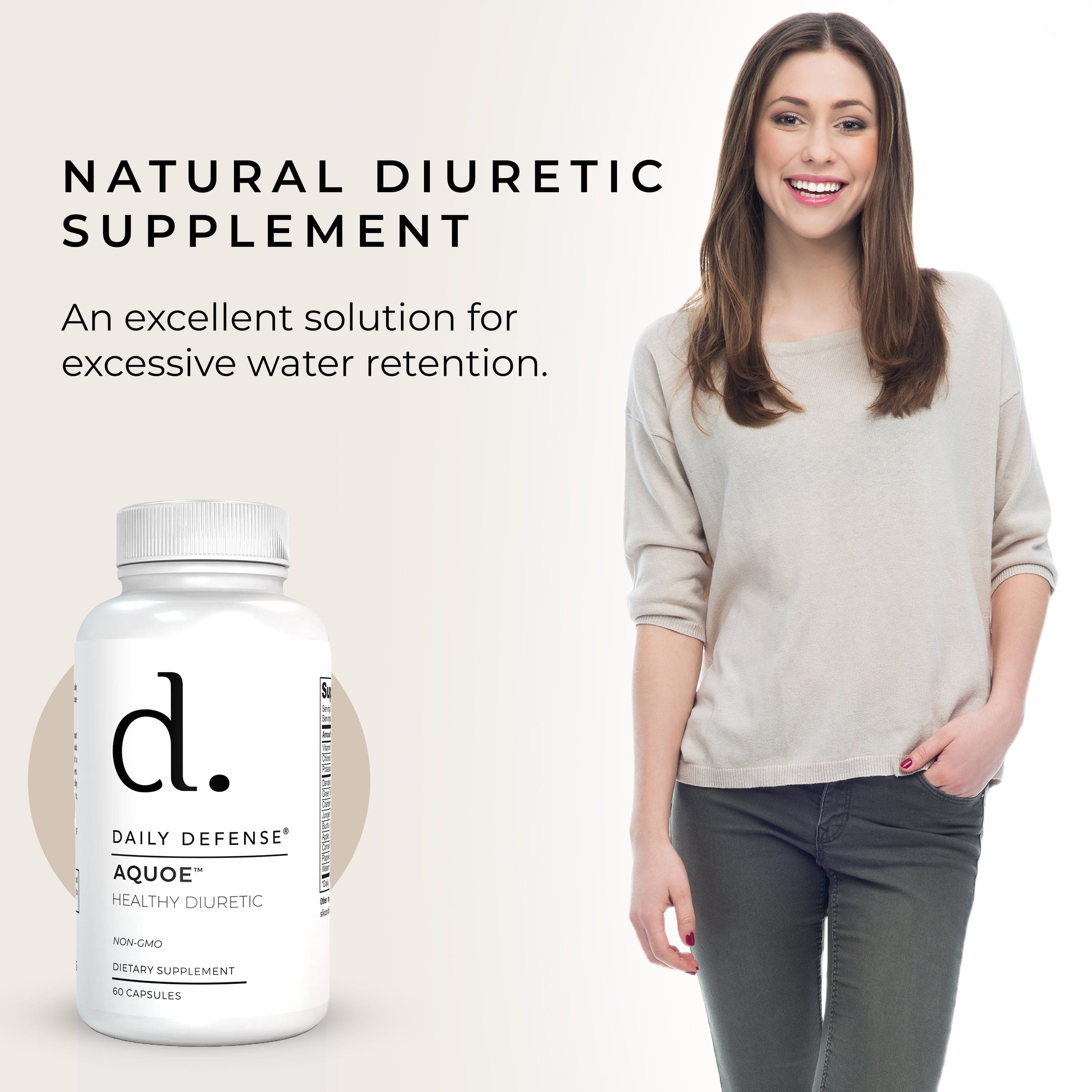 AQUOE Diuretic Pills with Cranberry, Green Tea, Dandelion, Apple Cider Vinegar & More - AQUOE Water Retention Pills for Bloating & Fitness - Water Pills by Daily Defense, 60 Capsules