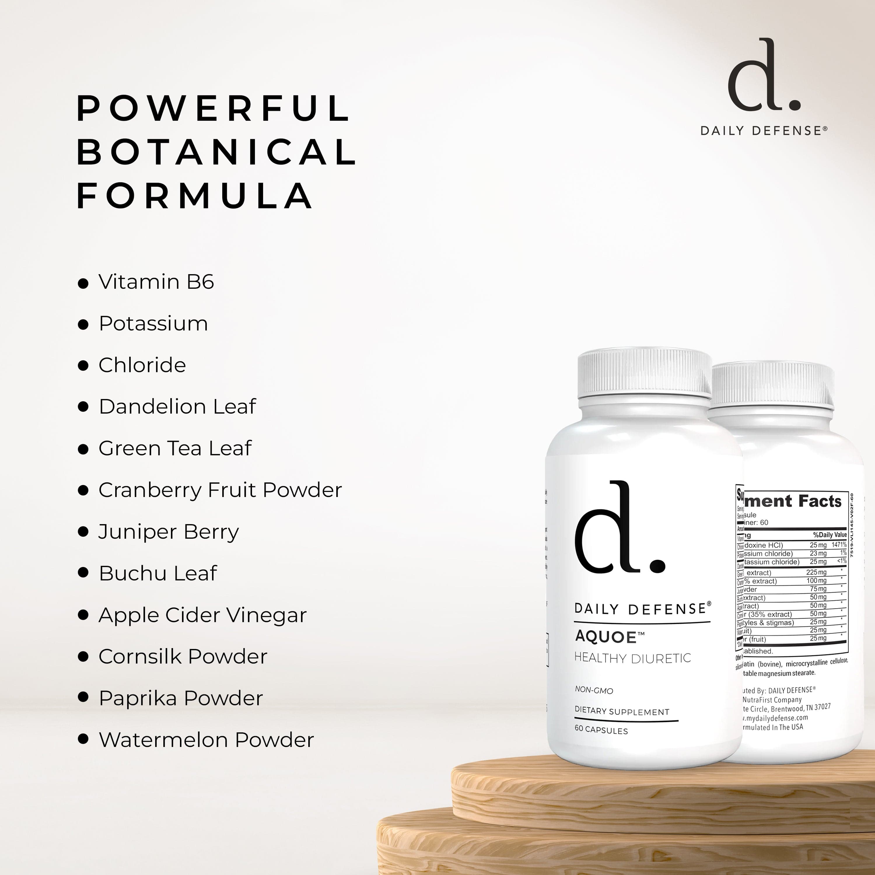 AQUOE Diuretic Pills with Cranberry, Green Tea, Dandelion, Apple Cider Vinegar & More - AQUOE Water Retention Pills for Bloating & Fitness - Water Pills by Daily Defense, 60 Capsules