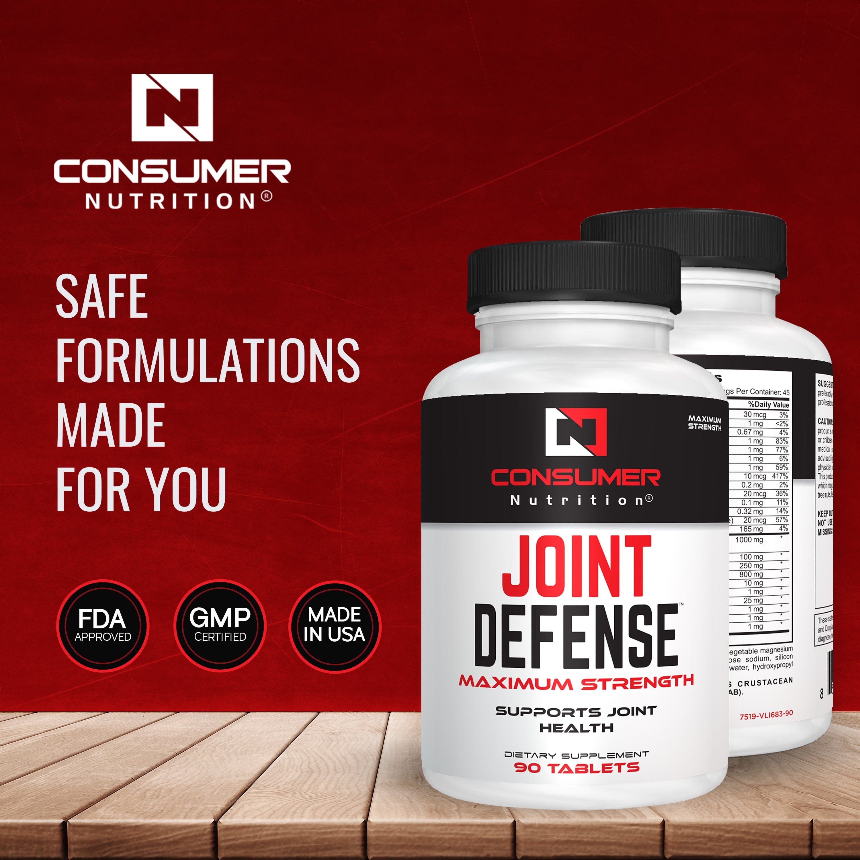 Joint Supplements for Men & Women - Joint Defense Joint Support Supplement with New Zealand Green Lipped Mussels, Glucosamine & Chondroitin Sulfate, Vitamin B6, Vitamin B12 for Mobility & Flexibility by Consumer Nutrition - 90 Tablets