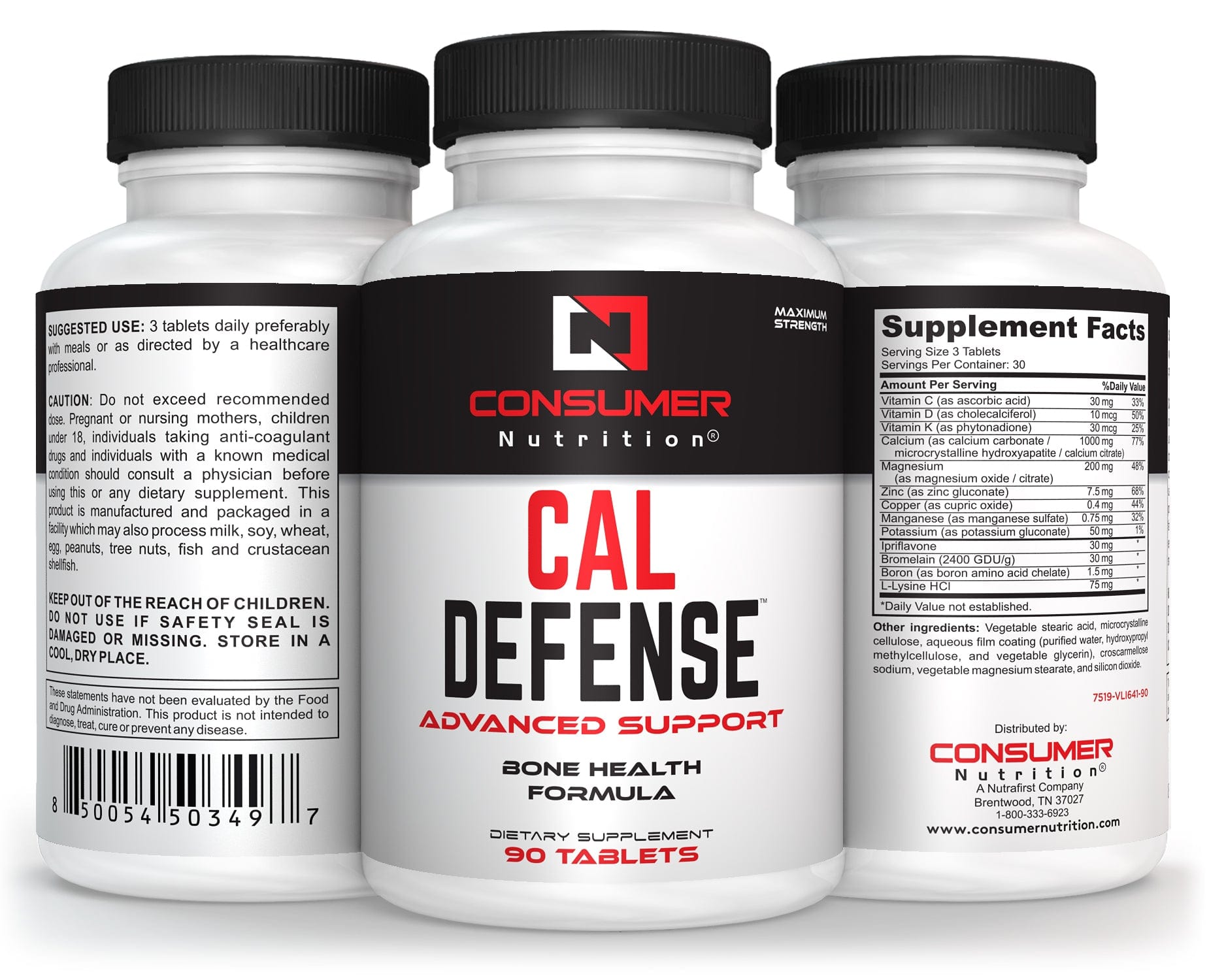 Cal-Defense Bone Strength and Bone Builder Calcium Supplement for Women & Men - With Calcium with Vitamin D, C, K, Magnesium, Bromelain, & Ipriflavone for Stronger Bones 90 Calcium Tablets
