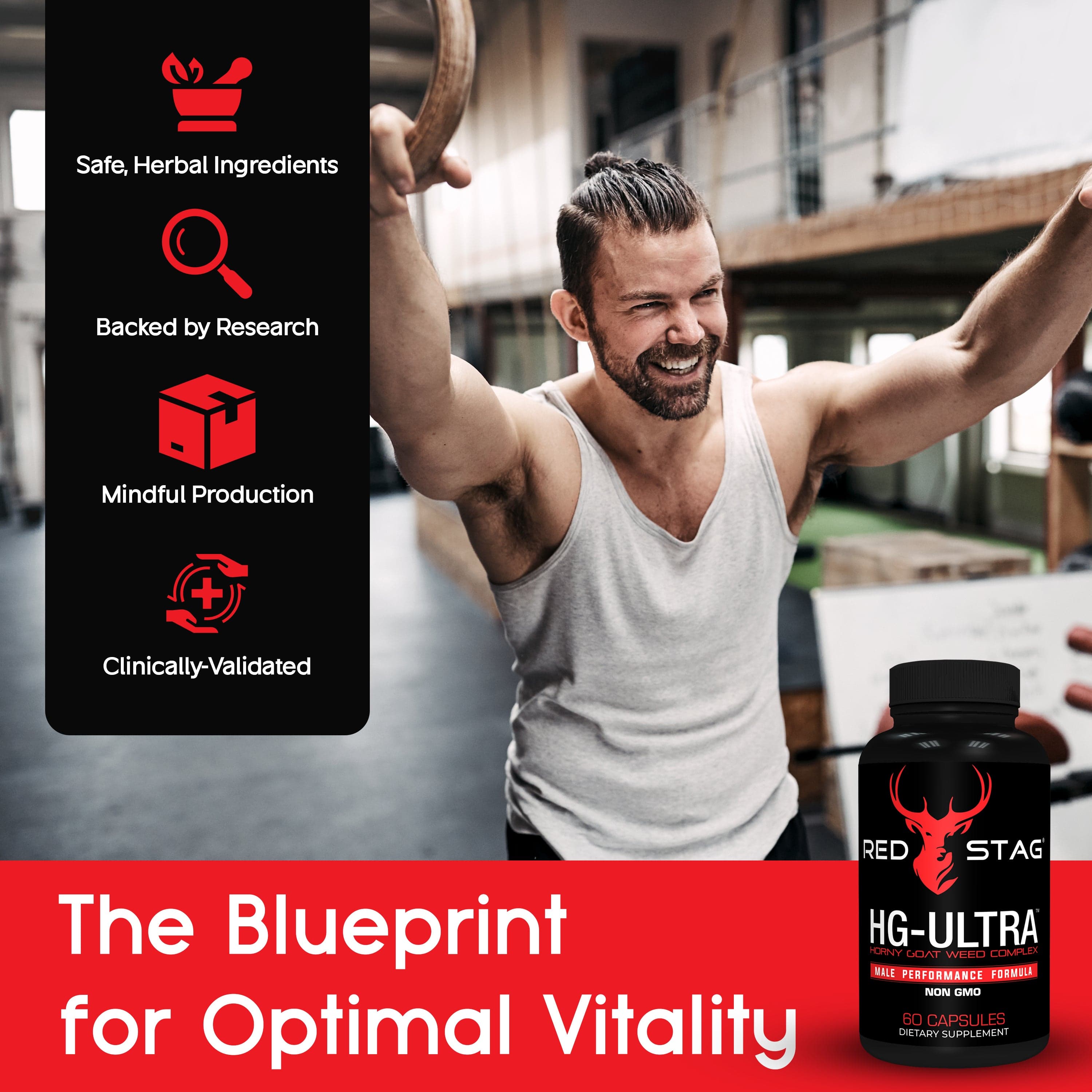 RED STAG® Supplement for Men - Red Stag HG Ultra Horny Goat Weed Extract with Maca Root Powder, Tribulus Terrestris, Saw Palmetto & Tongkat Ali Powder for Low T & Male Enhancement