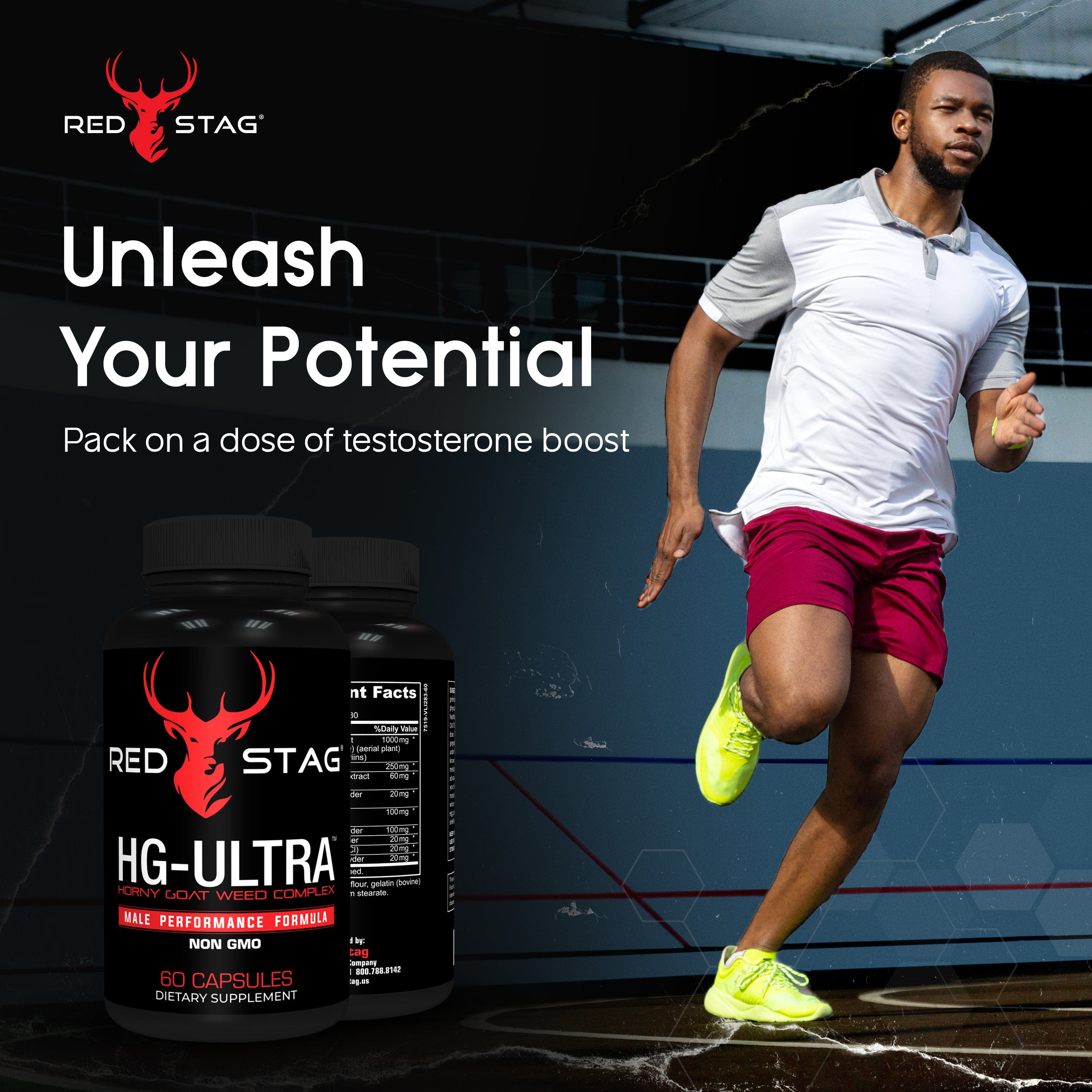 RED STAG® Supplement for Men - Red Stag HG Ultra Horny Goat Weed Extract with Maca Root Powder, Tribulus Terrestris, Saw Palmetto & Tongkat Ali Powder for Low T & Male Enhancement