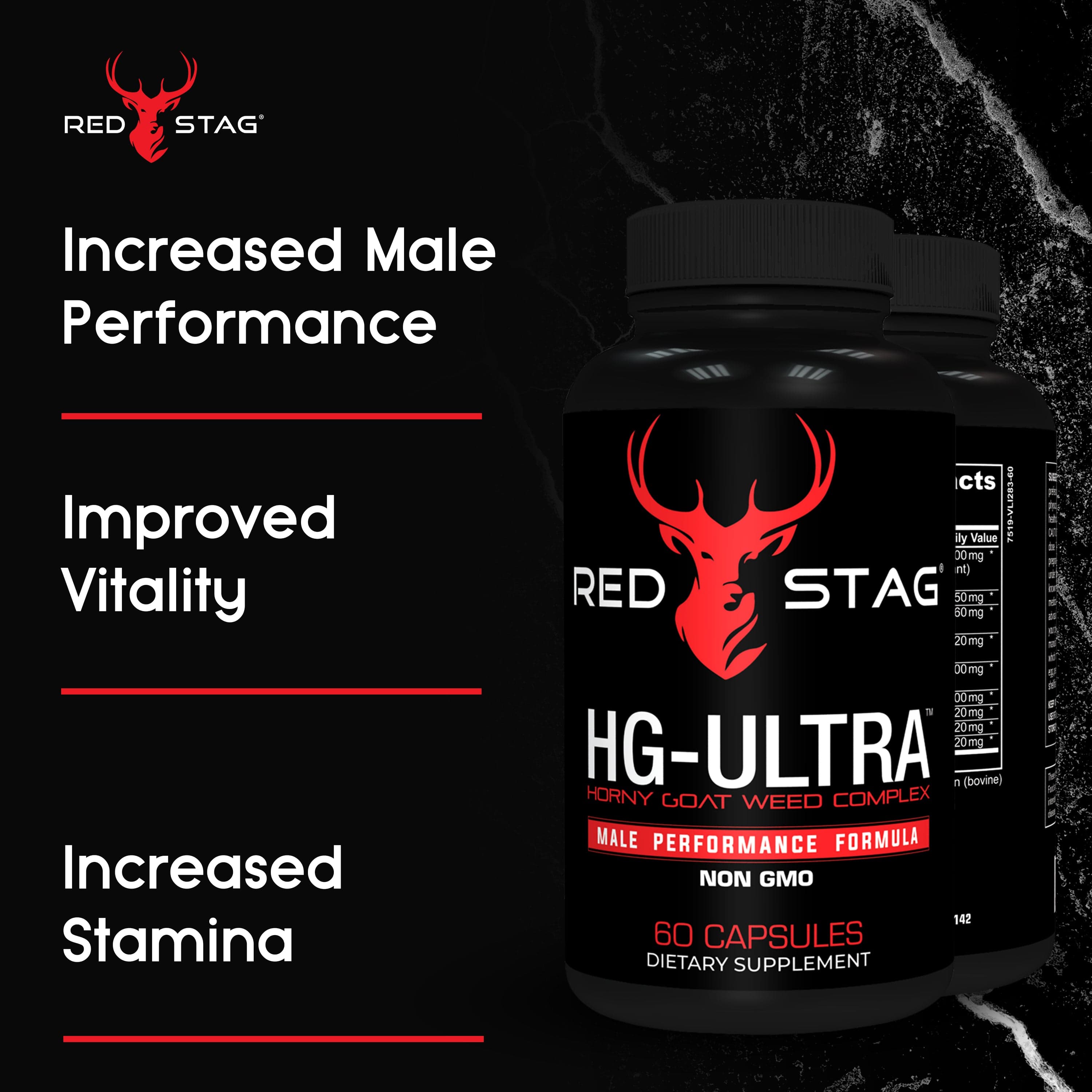 RED STAG® Supplement for Men - Red Stag HG Ultra Horny Goat Weed Extract with Maca Root Powder, Tribulus Terrestris, Saw Palmetto & Tongkat Ali Powder for Low T & Male Enhancement