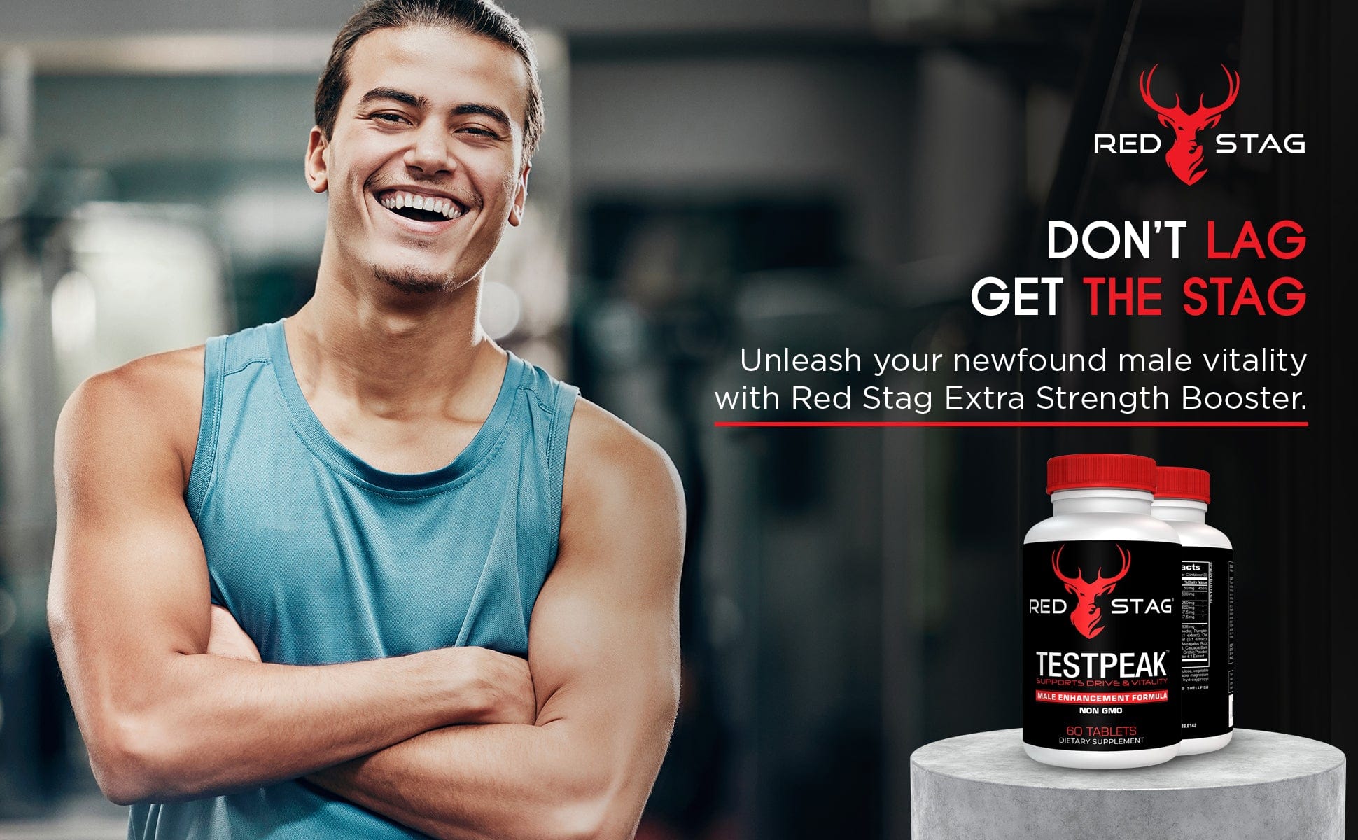 RED STAG® TESTPEAK Male Enhancement Formula Enhances Drive and Libido Male Virility & Male Performance for Men with Tongkat Ali & Maca Root Powder for Low T - Men’s Health Supplement Stamina Supplement for Men