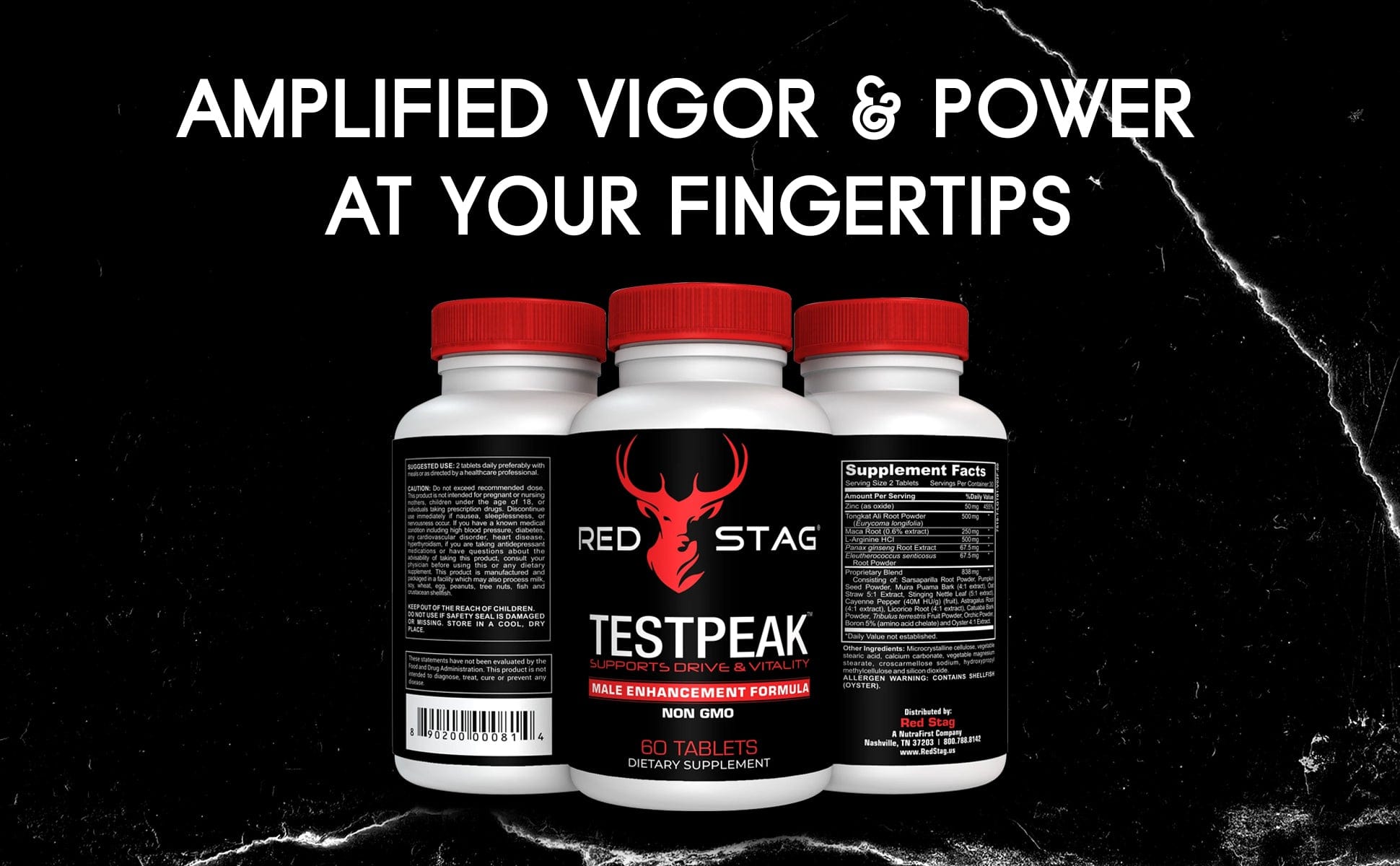 RED STAG® TESTPEAK Male Enhancement Formula Enhances Drive and Libido Male Virility & Male Performance for Men with Tongkat Ali & Maca Root Powder for Low T - Men’s Health Supplement Stamina Supplement for Men