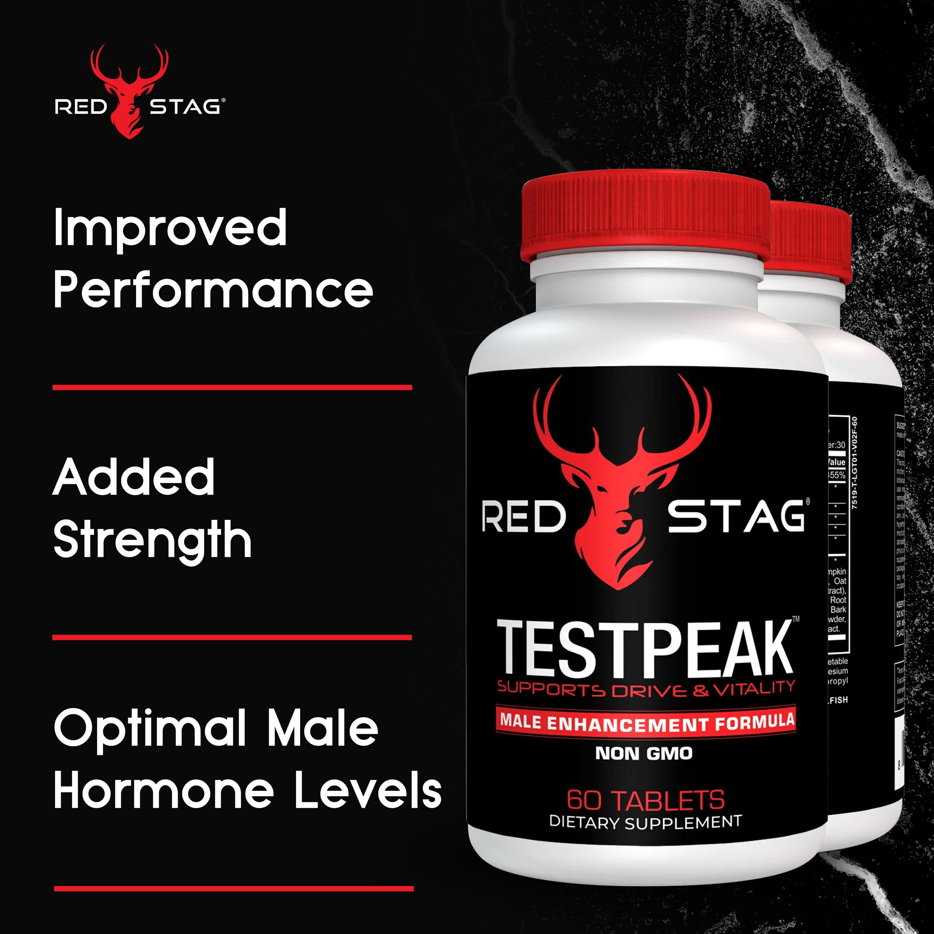 RED STAG® TESTPEAK Male Enhancement Formula Enhances Drive and Libido Male Virility & Male Performance for Men with Tongkat Ali & Maca Root Powder for Low T - Men’s Health Supplement Stamina Supplement for Men