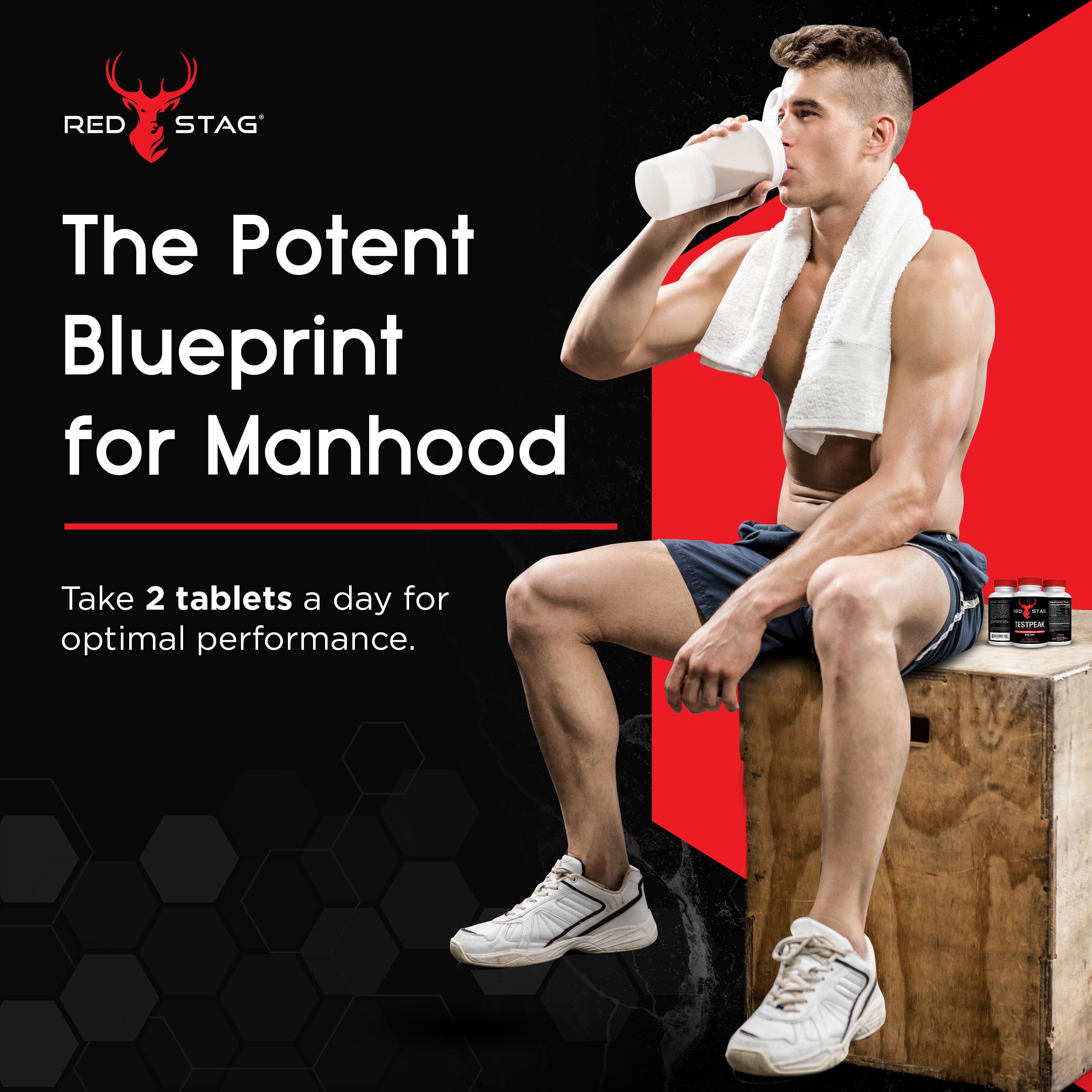 RED STAG® TESTPEAK Male Enhancement Formula Enhances Drive and Libido Male Virility & Male Performance for Men with Tongkat Ali & Maca Root Powder for Low T - Men’s Health Supplement Stamina Supplement for Men