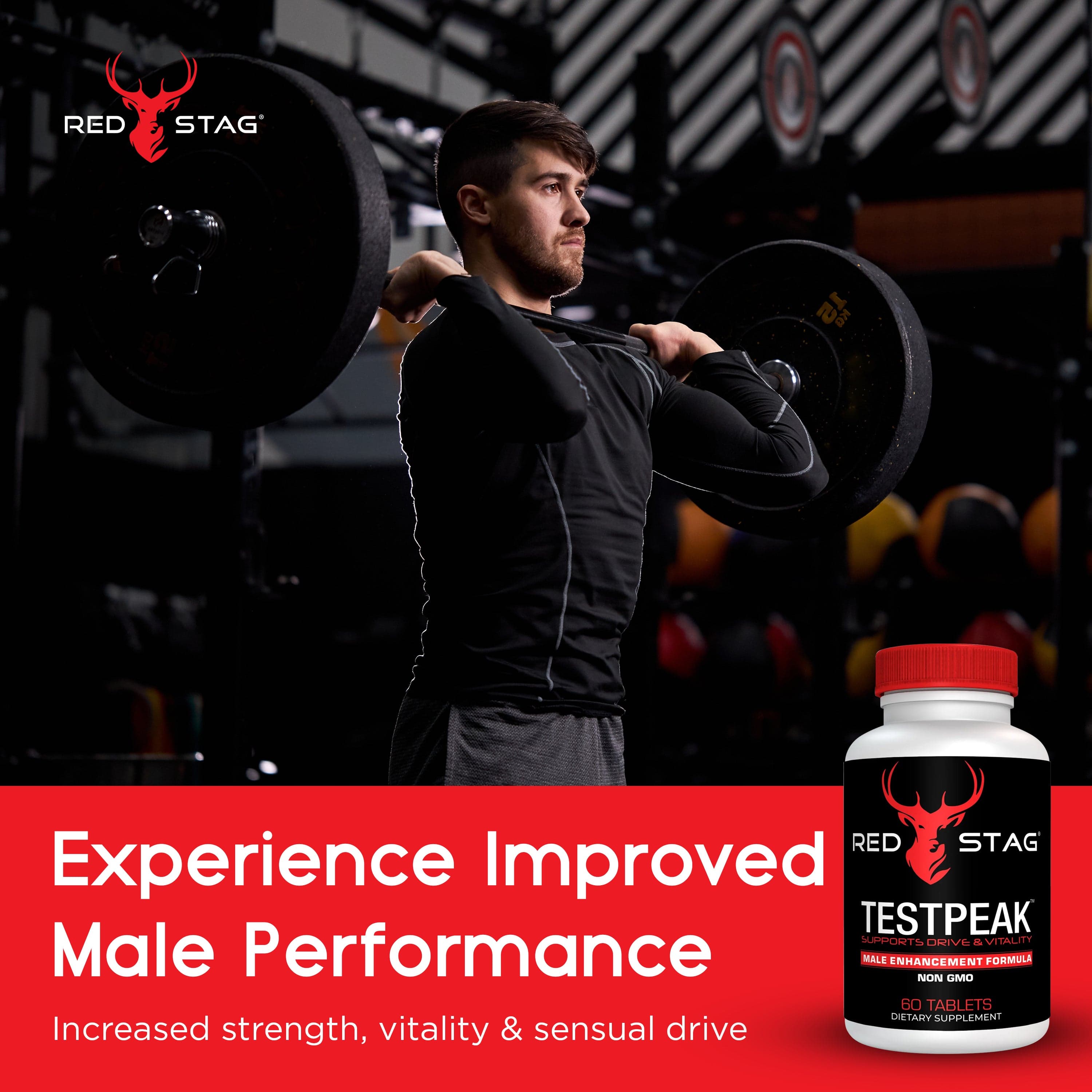 RED STAG® TESTPEAK Male Enhancement Formula Enhances Drive and Libido Male Virility & Male Performance for Men with Tongkat Ali & Maca Root Powder for Low T - Men’s Health Supplement Stamina Supplement for Men