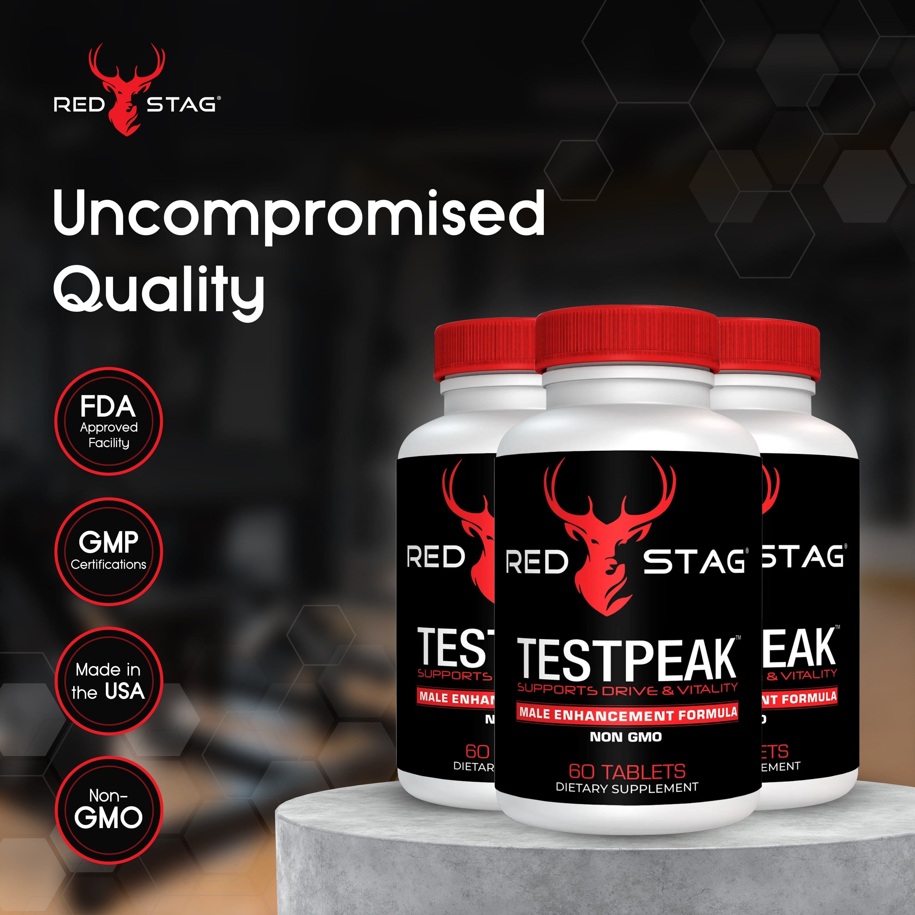 RED STAG® TESTPEAK Male Enhancement Formula Enhances Drive and Libido Male Virility & Male Performance for Men with Tongkat Ali & Maca Root Powder for Low T - Men’s Health Supplement Stamina Supplement for Men