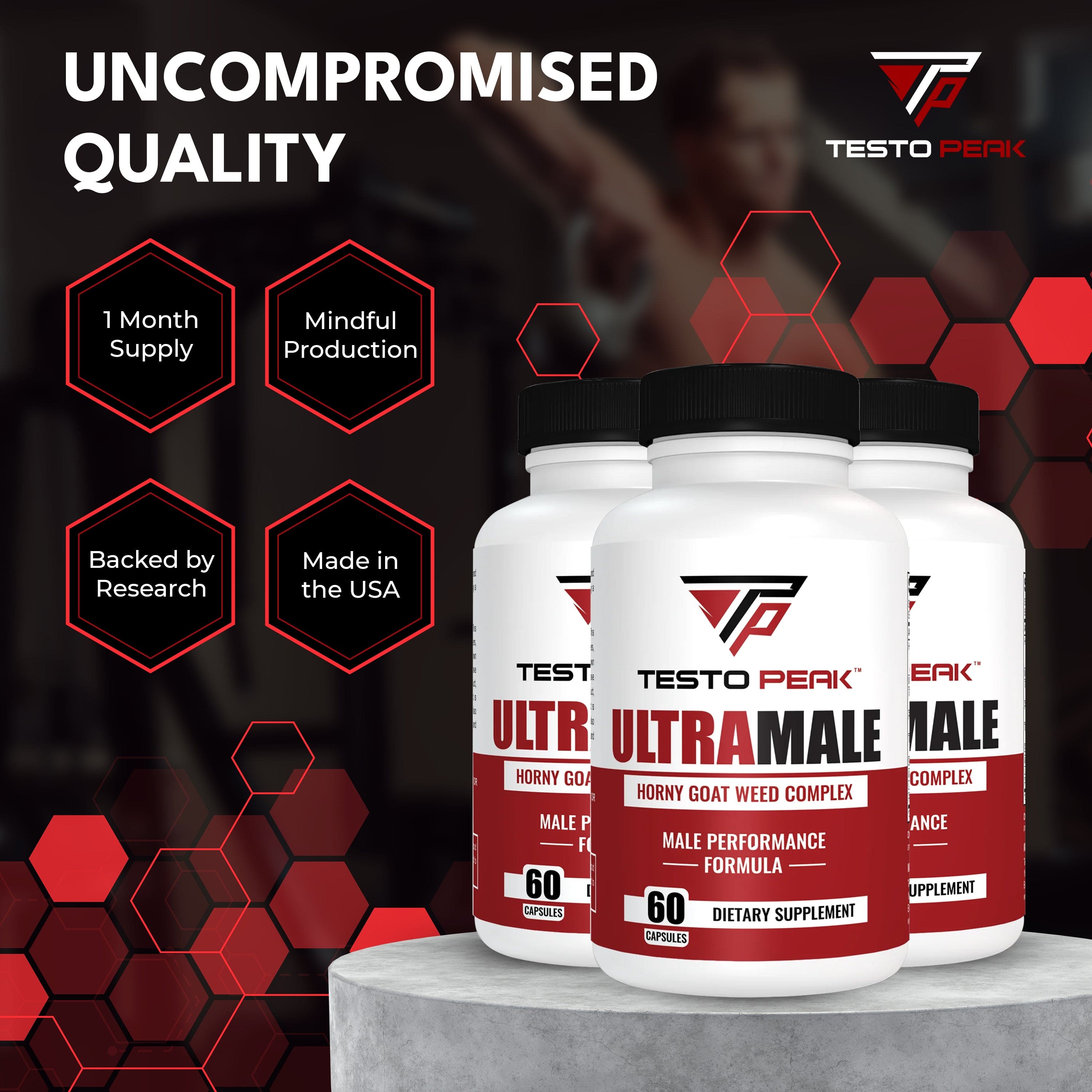 ULTRAMALE Horny Goat Weed Herbal Supplement with Tongkat Ali, Maca, Panax Ginseng & Saw Palmetto for Men for Total Strength Performance - Stamina Supplement for Men by Testo Peak, 60 Capsules