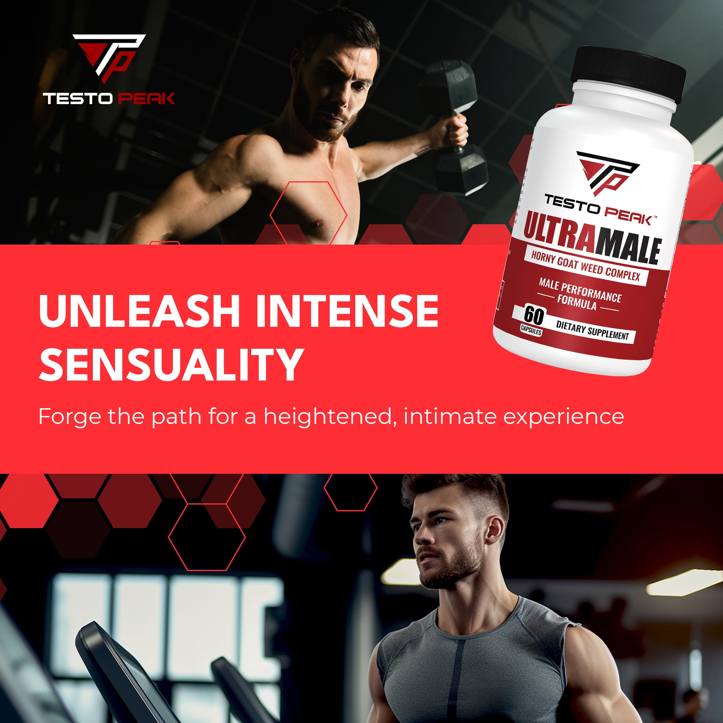 ULTRAMALE Horny Goat Weed Herbal Supplement with Tongkat Ali, Maca, Panax Ginseng & Saw Palmetto for Men for Total Strength Performance - Stamina Supplement for Men by Testo Peak, 60 Capsules