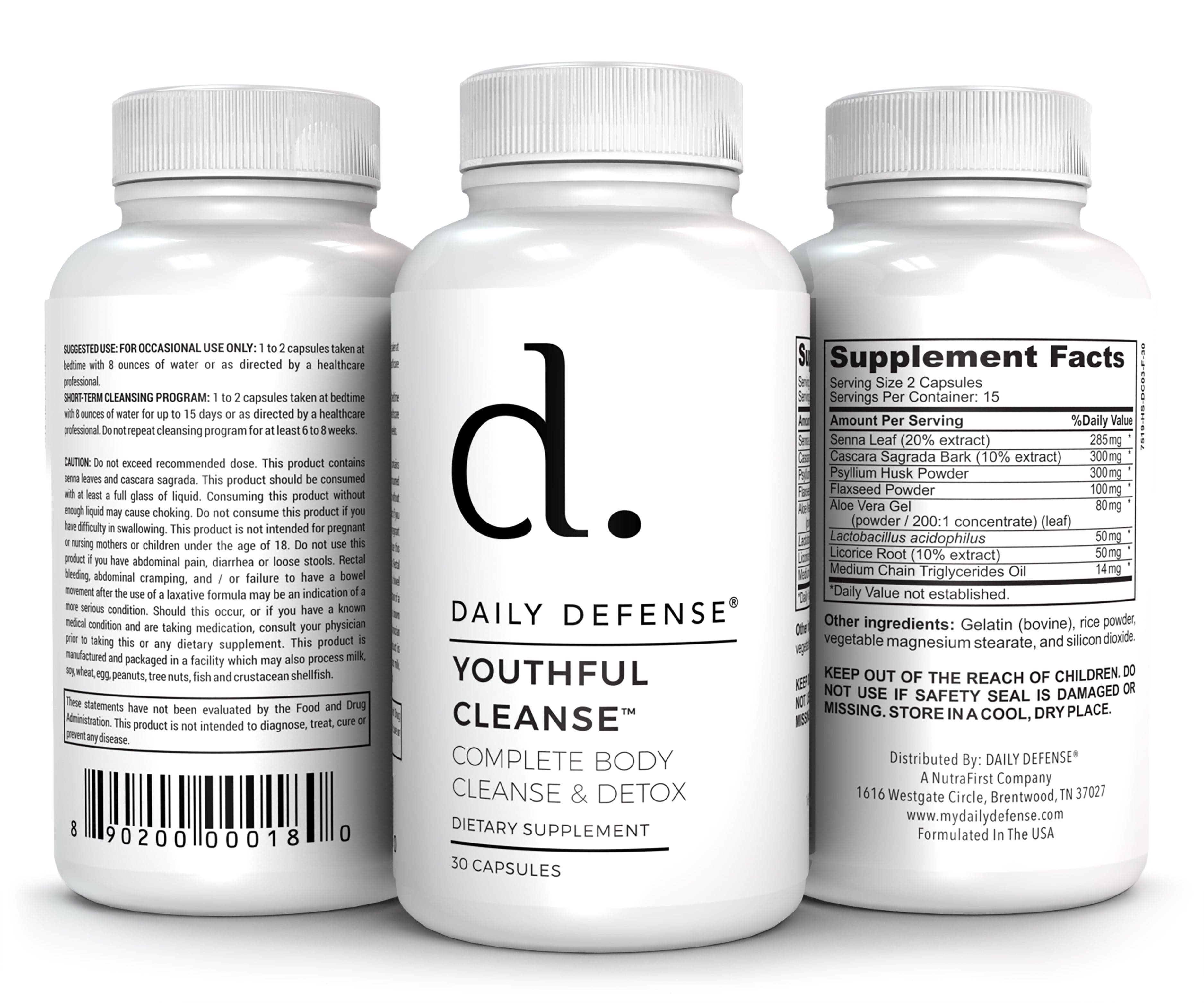 Youthful Cleanse Colon Cleanser & Detox for Optimal Gut Health, & Regular Bowel Movements - Detox Cleanse with Psyllium Husk, Cascara Sagrada & Senna Leaf
