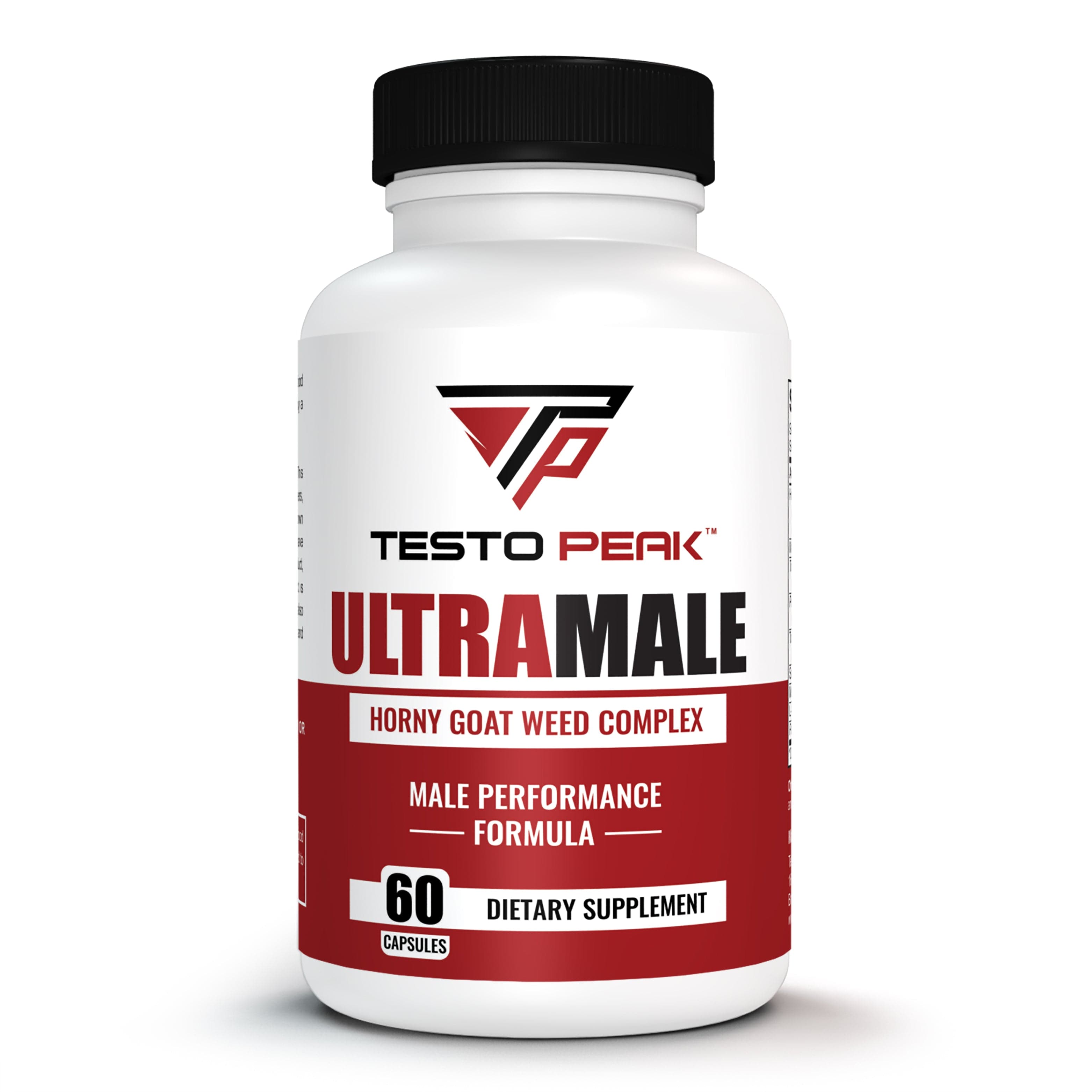 ULTRAMALE Horny Goat Weed Herbal Supplement with Tongkat Ali, Maca, Panax Ginseng & Saw Palmetto for Men for Total Strength Performance - Stamina Supplement for Men by Testo Peak, 60 Capsules
