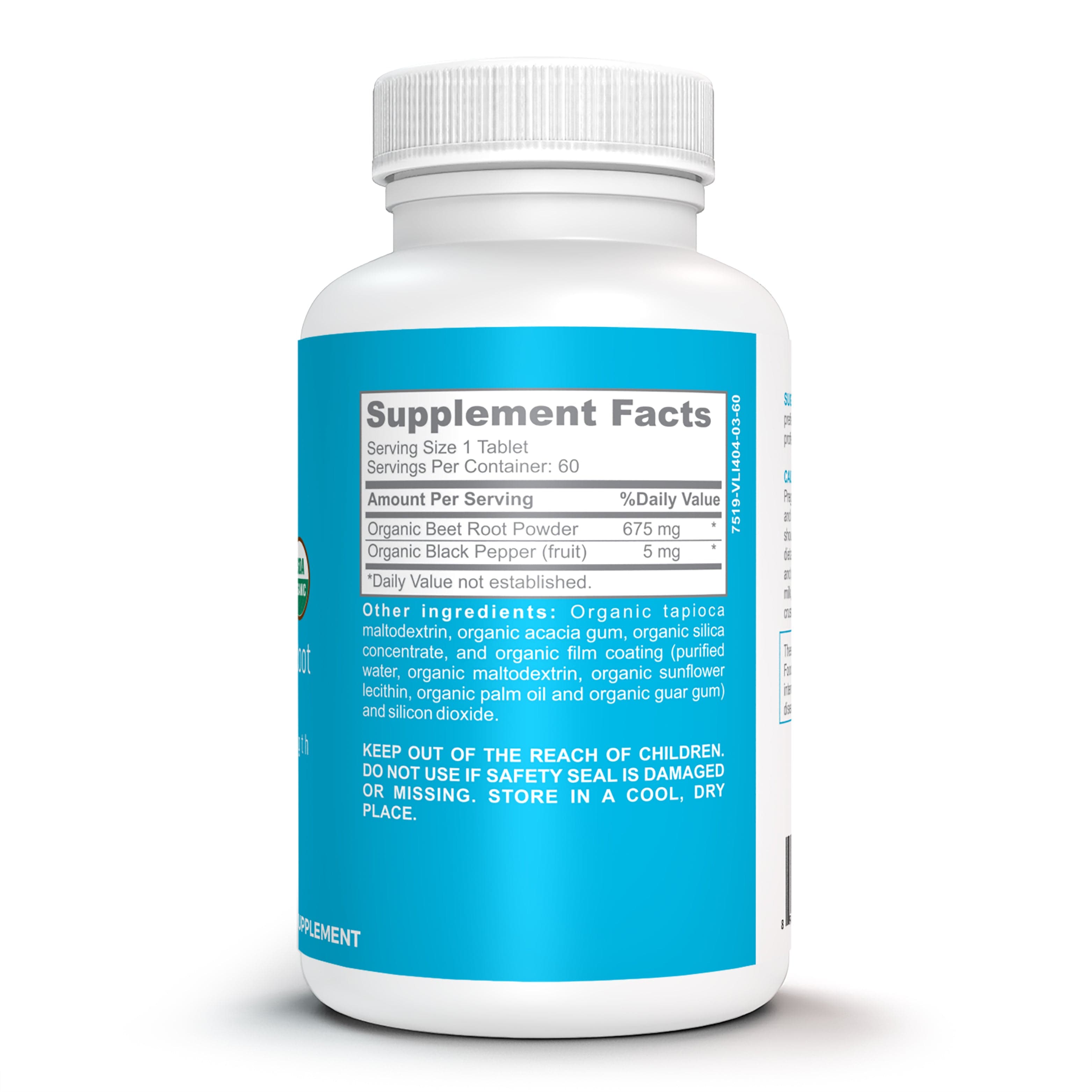 Beet Root Powder Supplement, 60 Tablets - 675mg Organic Beet Powder for Stamina & Energy Support, Brain Health Boost & Normal Blood Pressure Support - Made in the USA - Beet Max, Pacific Nutrition