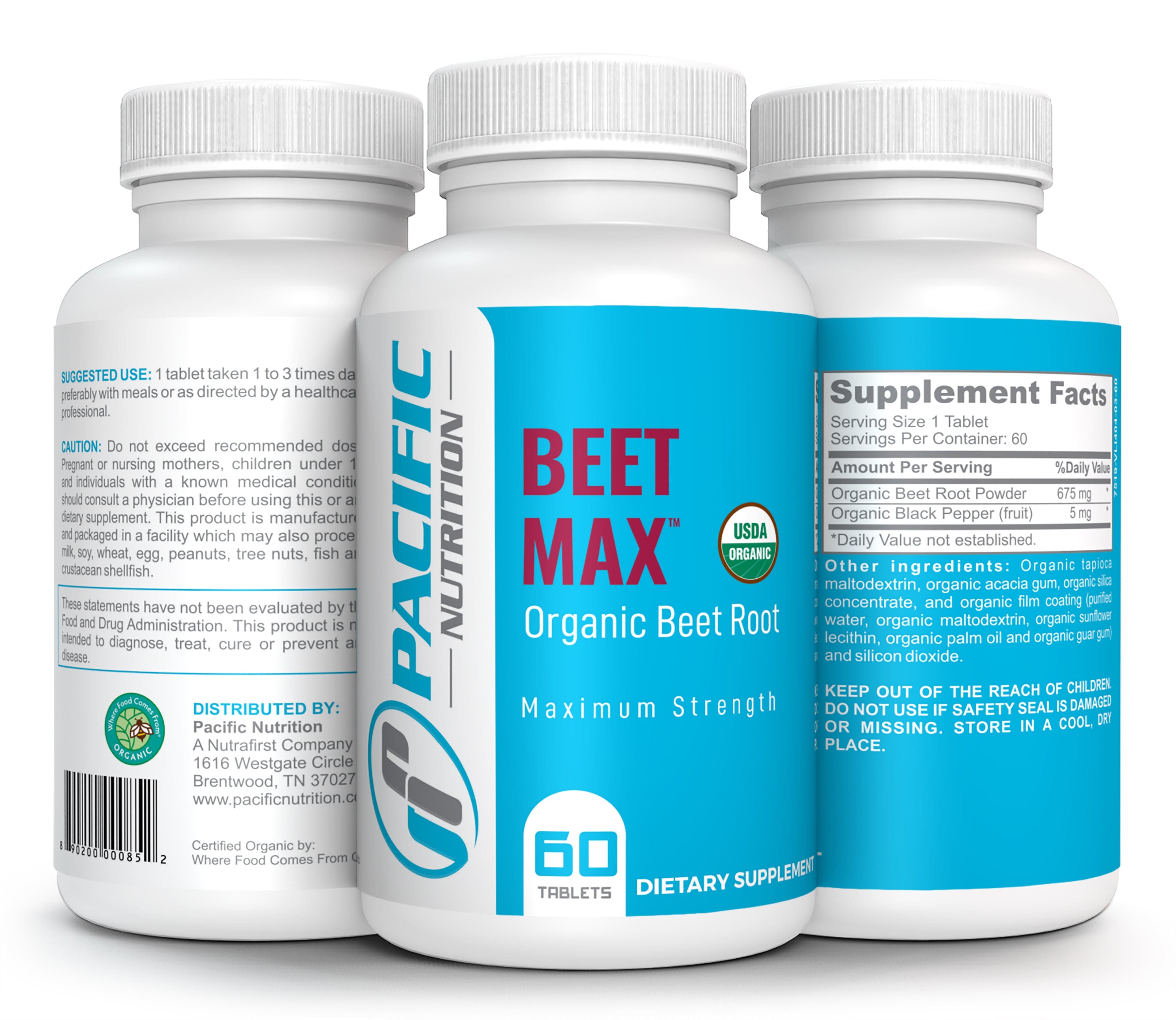 Beet Root Powder Supplement, 60 Tablets - 675mg Organic Beet Powder for Stamina & Energy Support, Brain Health Boost & Normal Blood Pressure Support - Made in the USA - Beet Max, Pacific Nutrition