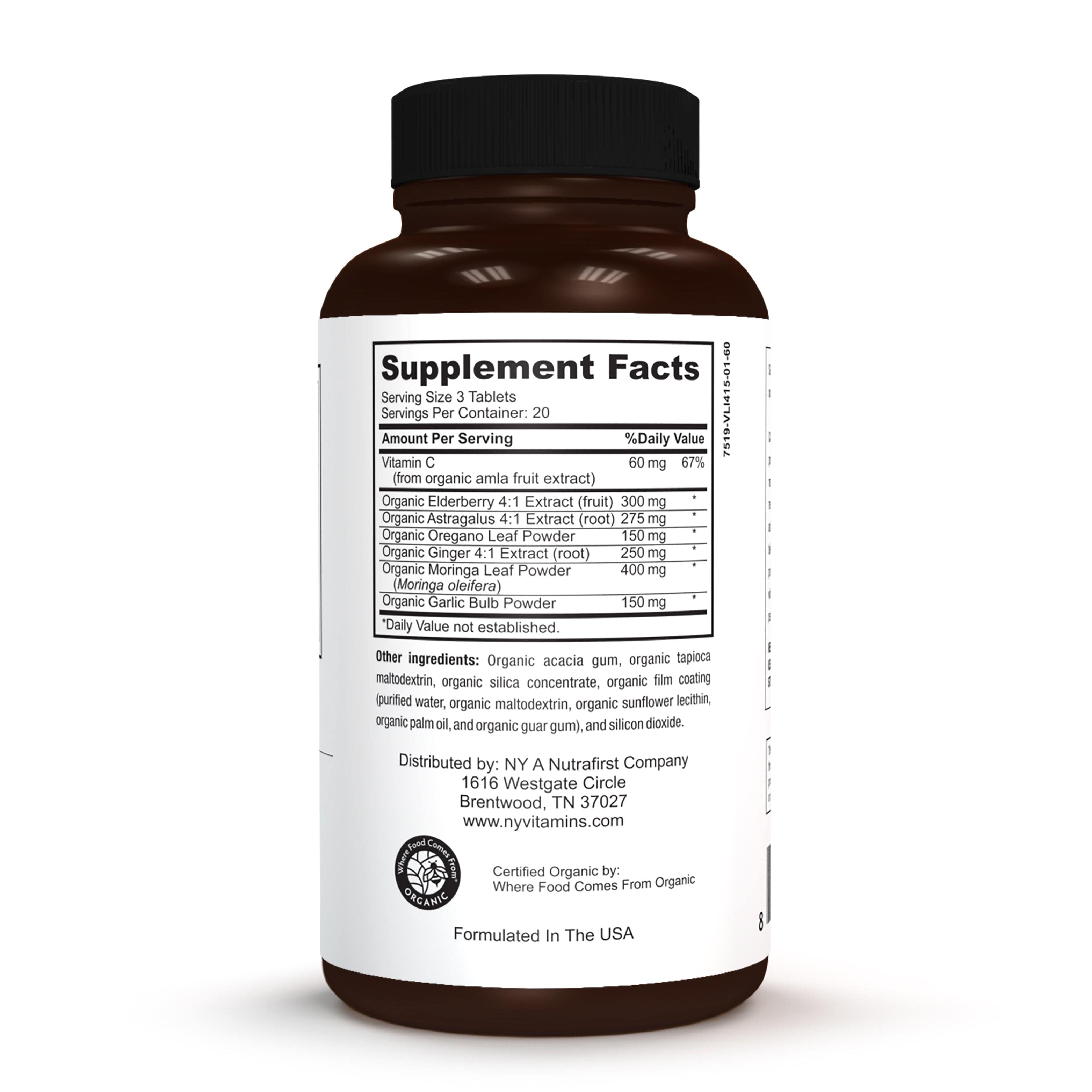 ORGAMUNE Organic Immune Health Supplement with Elderberry, Astragalus, Oregano, Ginger, Moringa & Garlic