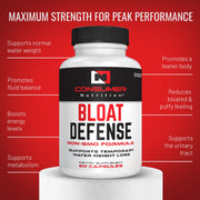 Bloat Defense Diuretic Pills Herbal Water Away & Water Retention Pills Debloat and Expel Excessive Water Weight for Women & Men with Apple Cider Vinegar, & Dandelion Leaf for Bloating & Water Weight by Consumer Nutrition - 60 Capsules