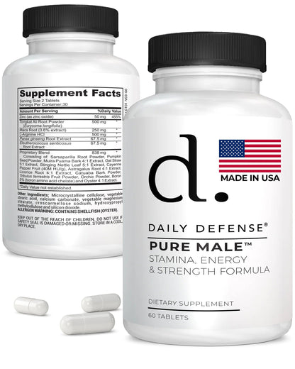 PURE MALE Stamina, Energy & Strength Formula For Men by Daily Defense