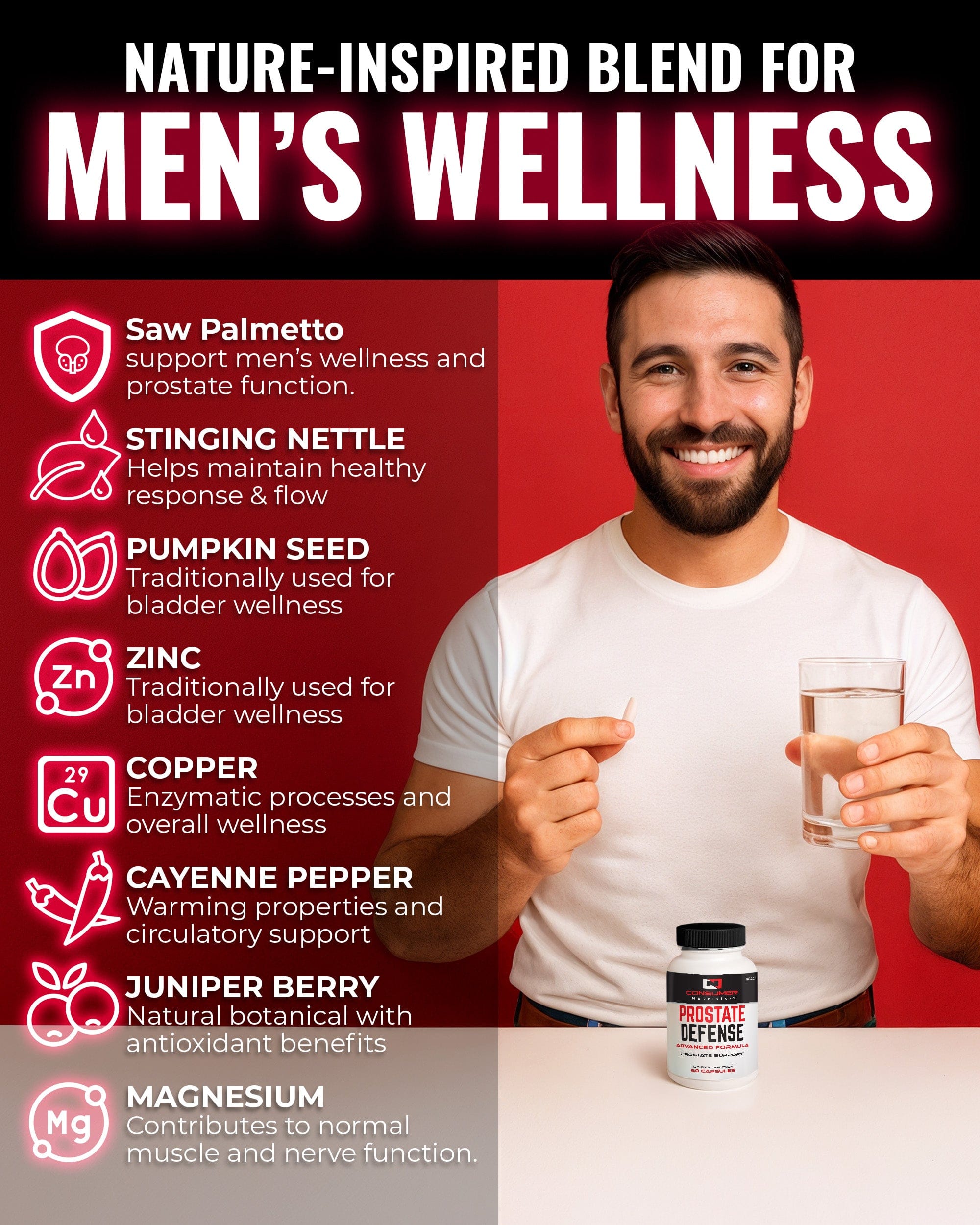 Prostate Defense – Prostate Health Supplements for Men with Saw Palmetto, Stinging Nettle – Prostate Support Supplement for Urinary Flow & Better Sleep – 60 Capsules, 30 Day Supply