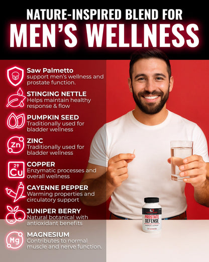 Prostate Defense – Prostate Health Supplements for Men with Saw Palmetto, Stinging Nettle – Prostate Support Supplement for Urinary Flow & Better Sleep – 60 Capsules, 30 Day Supply