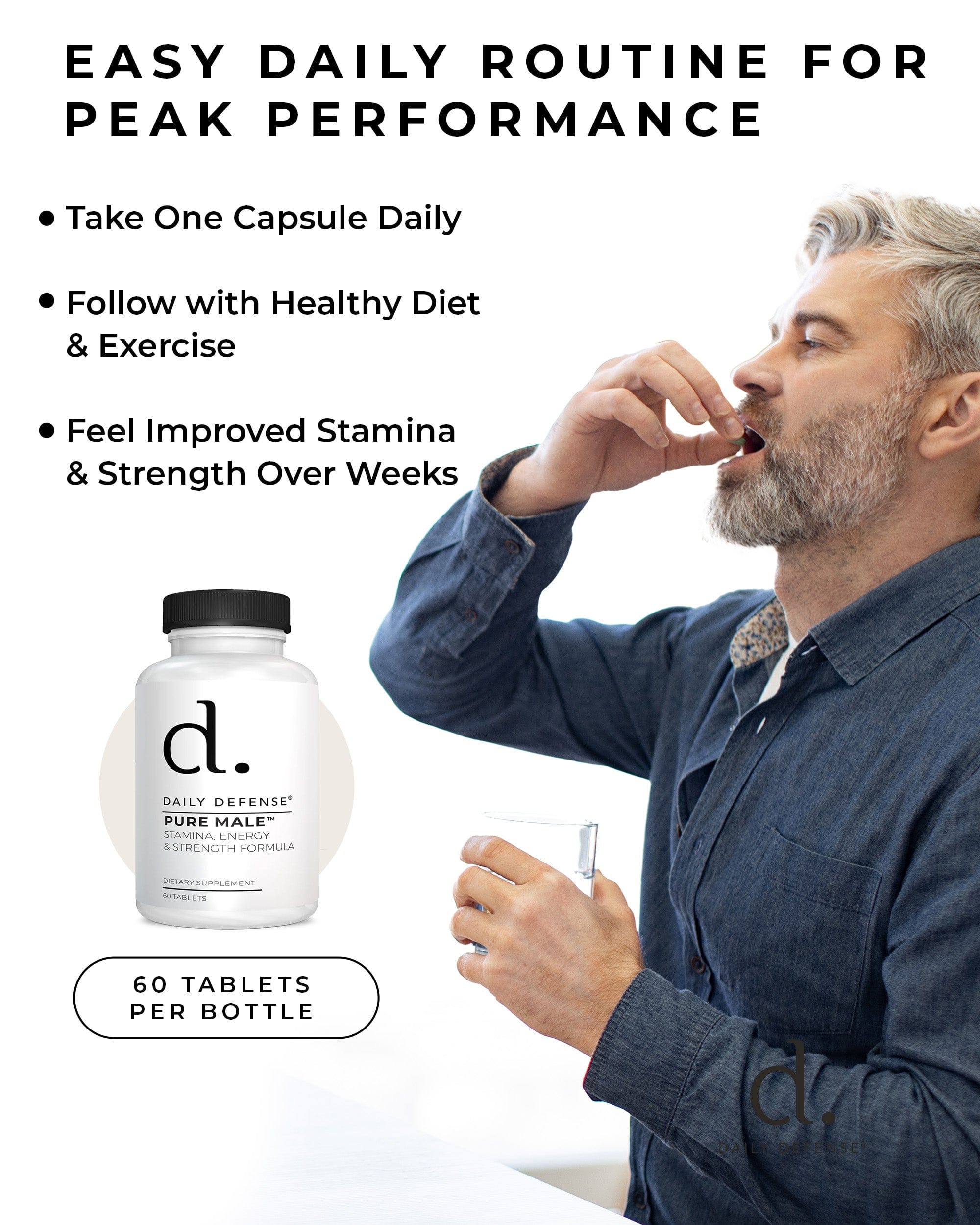 PURE MALE Stamina, Energy & Strength Formula For Men by Daily Defense
