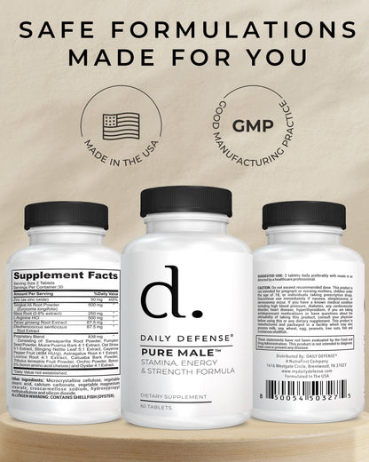 PURE MALE Stamina, Energy & Strength Formula For Men by Daily Defense