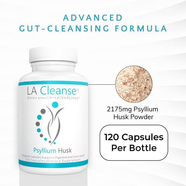 Psyllium Husk Fiber Supplement Capsules - 120 Count - 725mg Psyllium Husk Capsules for Complete Digestive Health & Weight Management - Essential Dietary Supplements by LA Cleanse