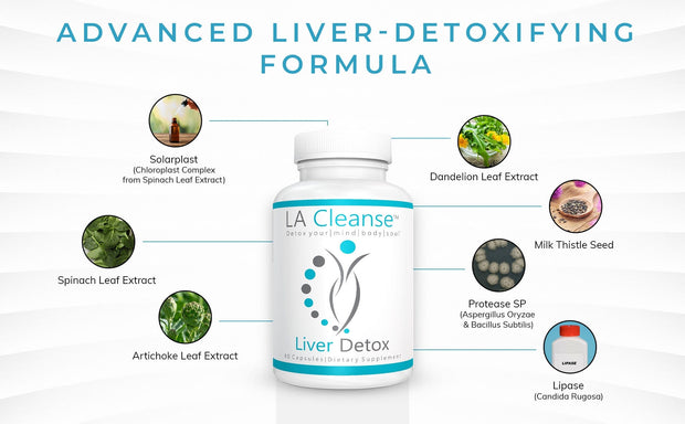 Liver Detox Supplements - 60 Capsules - 300 mg Solarplast Spinach Leaf Extract,  Artichoke Leaf, Milk Thistle Seed for Liver Cleanse Detox & Repair and Smoother Digestion by LA Cleanse