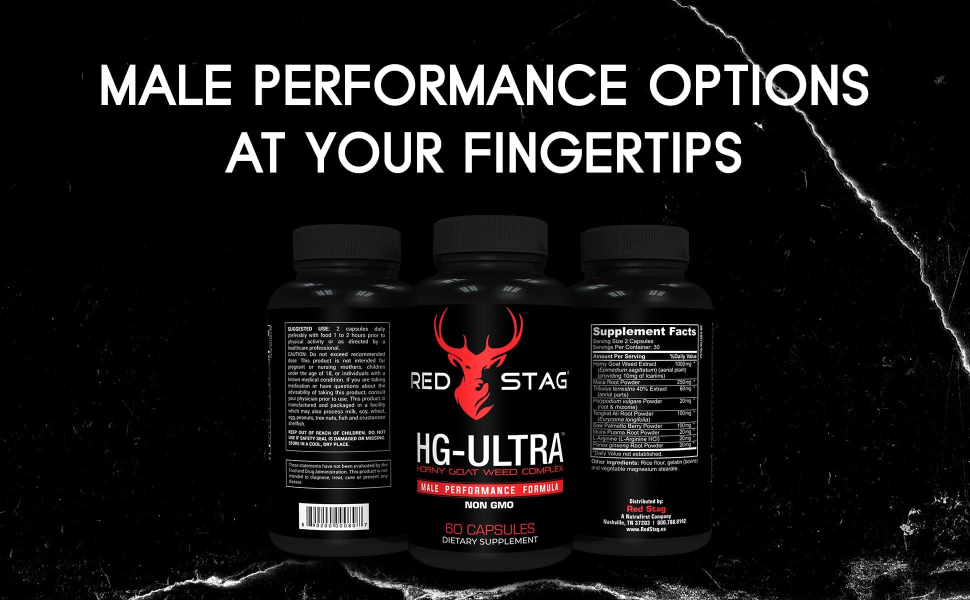 RED STAG® Supplement for Men - Red Stag HG Ultra Horny Goat Weed Extract with Maca Root Powder, Tribulus Terrestris, Saw Palmetto & Tongkat Ali Powder for Low T & Male Enhancement